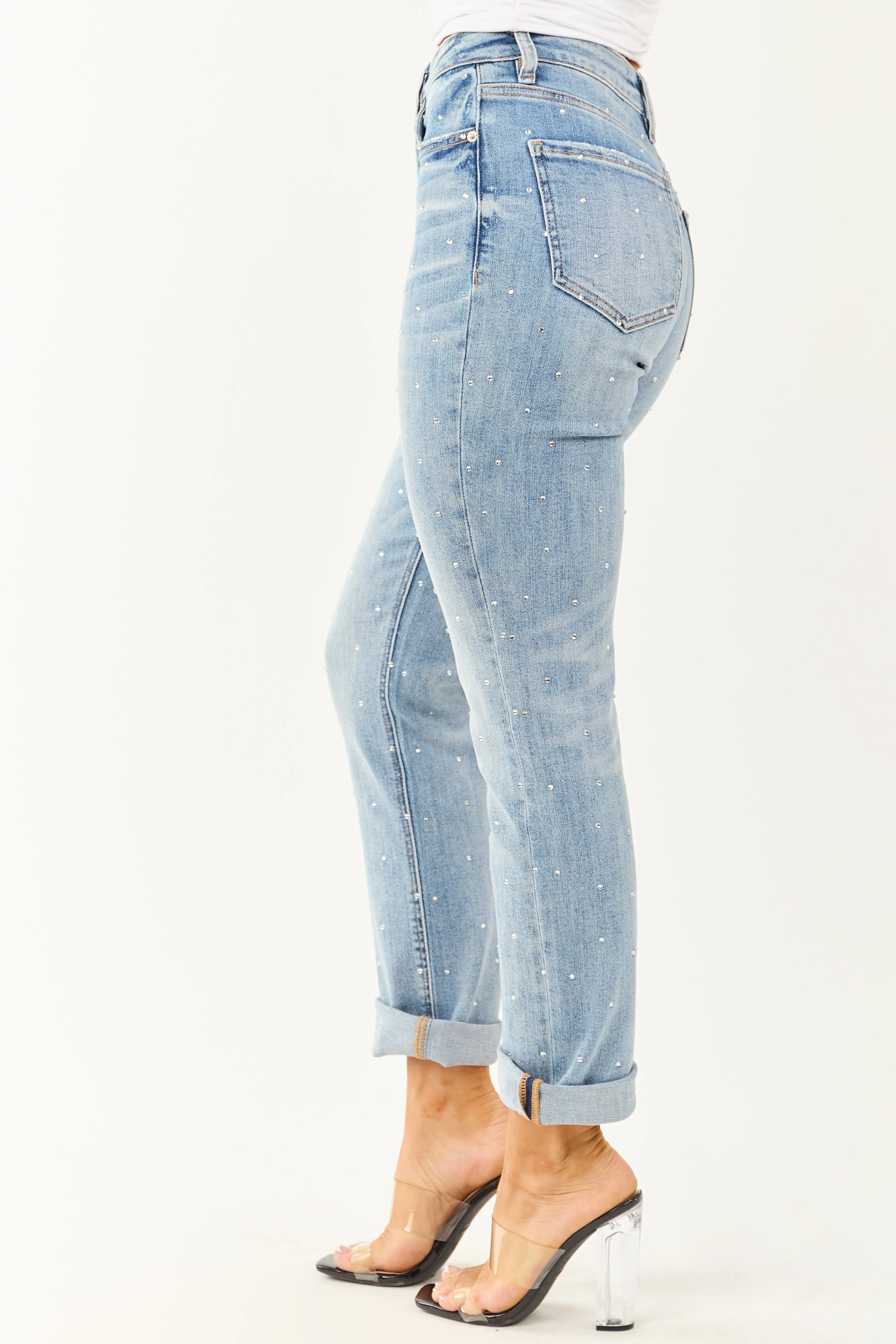 Mica Denim Light Rhinestone Stretchy Straight Jeans sold by Lime Lush product image thumbnail 5