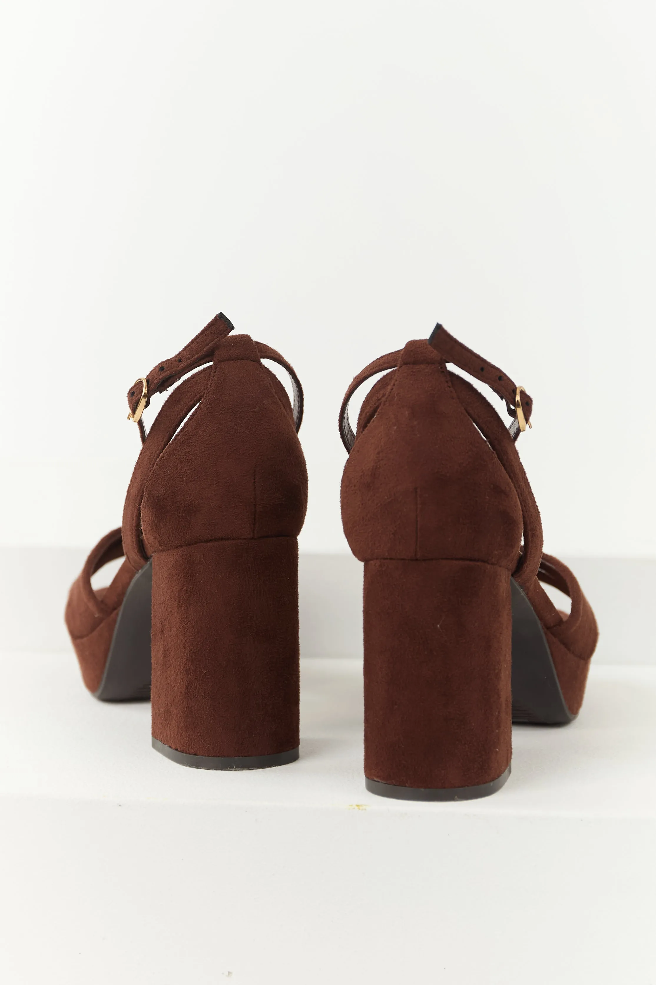 Chocolate Open Toe Strappy Platform Block Heels sold by Lime Lush product image thumbnail 3