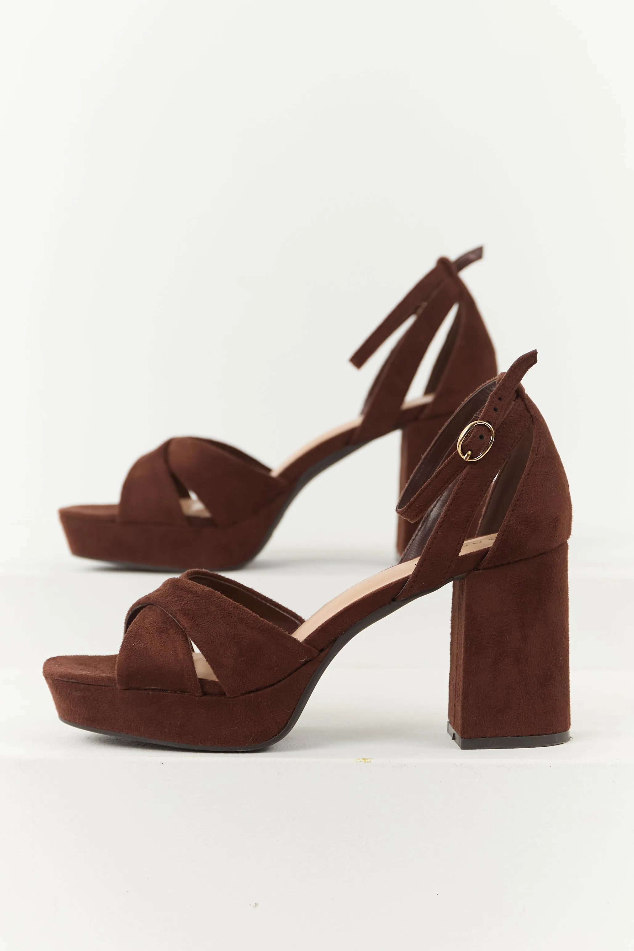 Chocolate Open Toe Strappy Platform Block Heels sold by Lime Lush