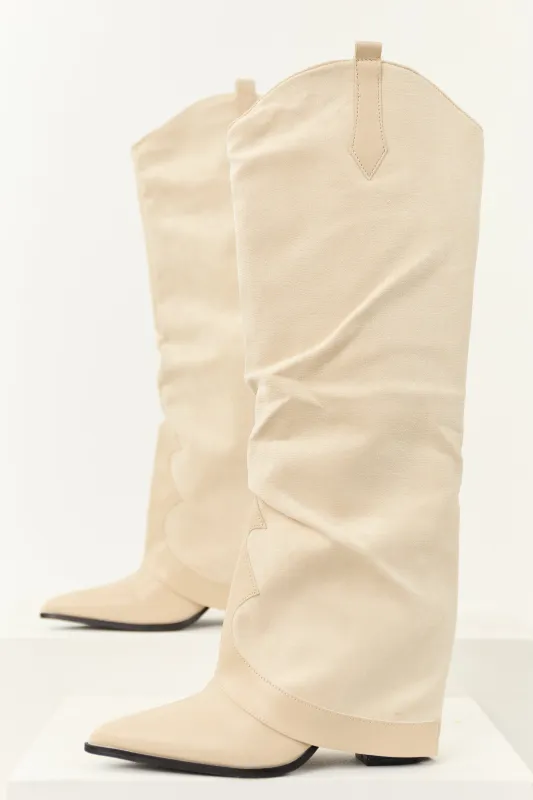 Vanilla Faux Suede Overlay Knee High Cowboy Boots sold by Lime Lush