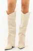 Vanilla Faux Suede Overlay Knee High Cowboy Boots sold by Lime Lush