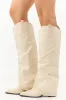 Vanilla Faux Suede Overlay Knee High Cowboy Boots sold by Lime Lush