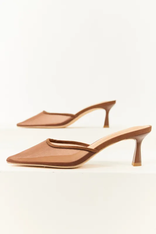 Spice Mesh Pointed Toe Faux Suede Trim Kitten Heels sold by Lime Lush