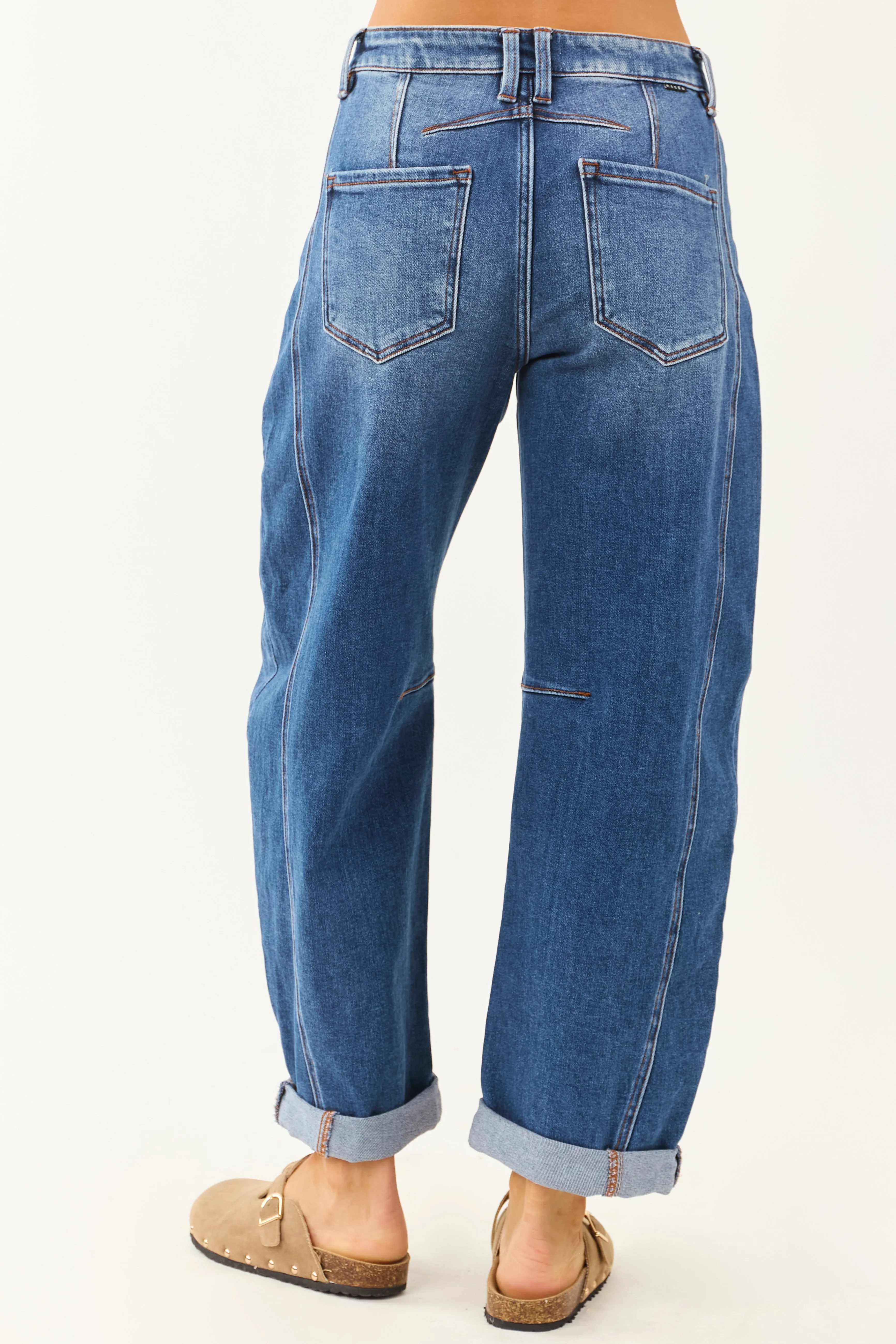 Risen Stretchy Dark Wash Cuffed Barrel Jeans sold by Lime Lush product image thumbnail 4