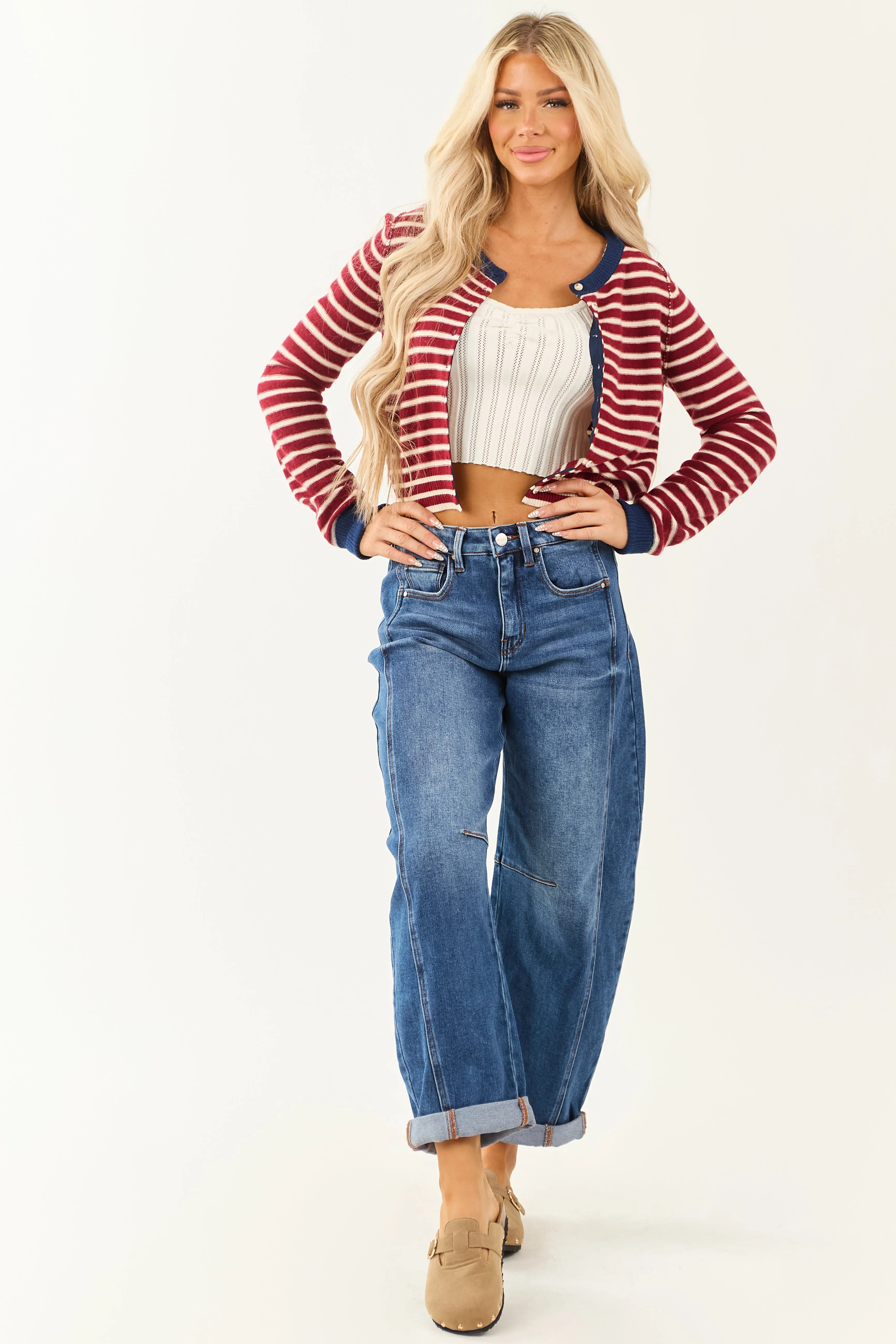 Risen Stretchy Dark Wash Cuffed Barrel Jeans sold by Lime Lush product image thumbnail 5