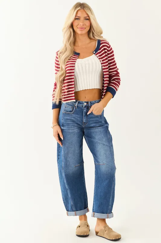 Risen Stretchy Dark Wash Cuffed Barrel Jeans sold by Lime Lush