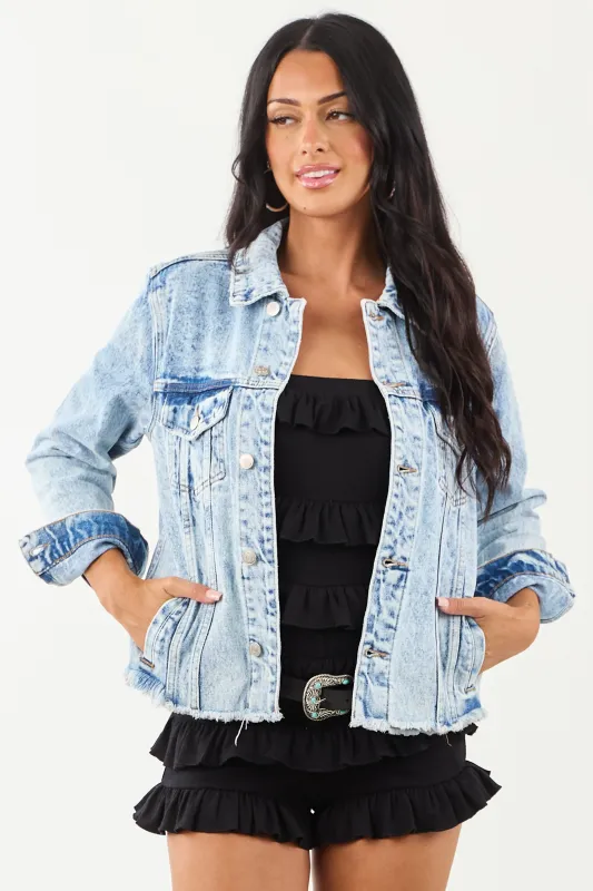 Mica Denim Light Acid Wash Button Down Jacket sold by Lime Lush