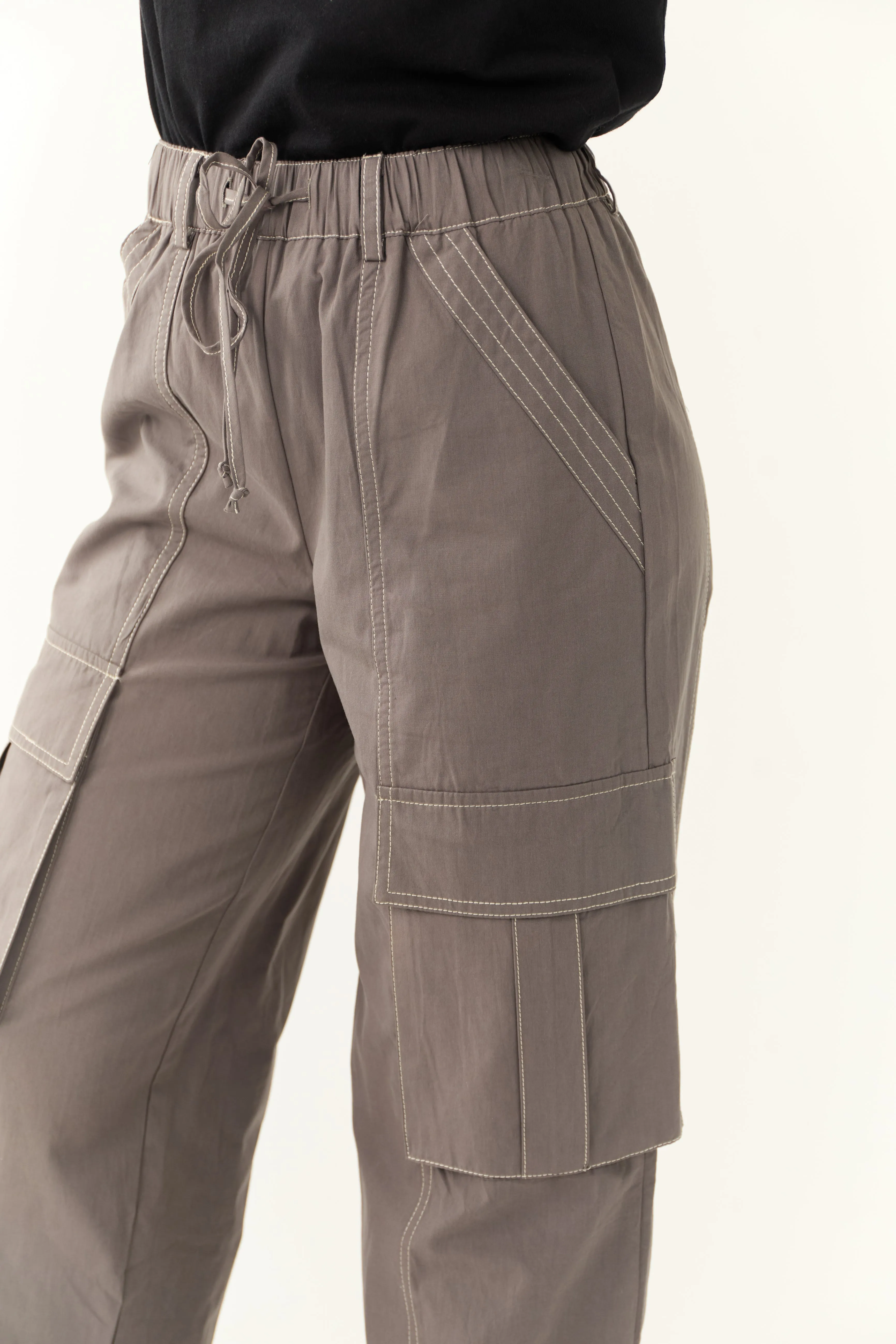Graphite Exposed Seam Wide Leg Cargo Pants sold by Lime Lush product image thumbnail 3