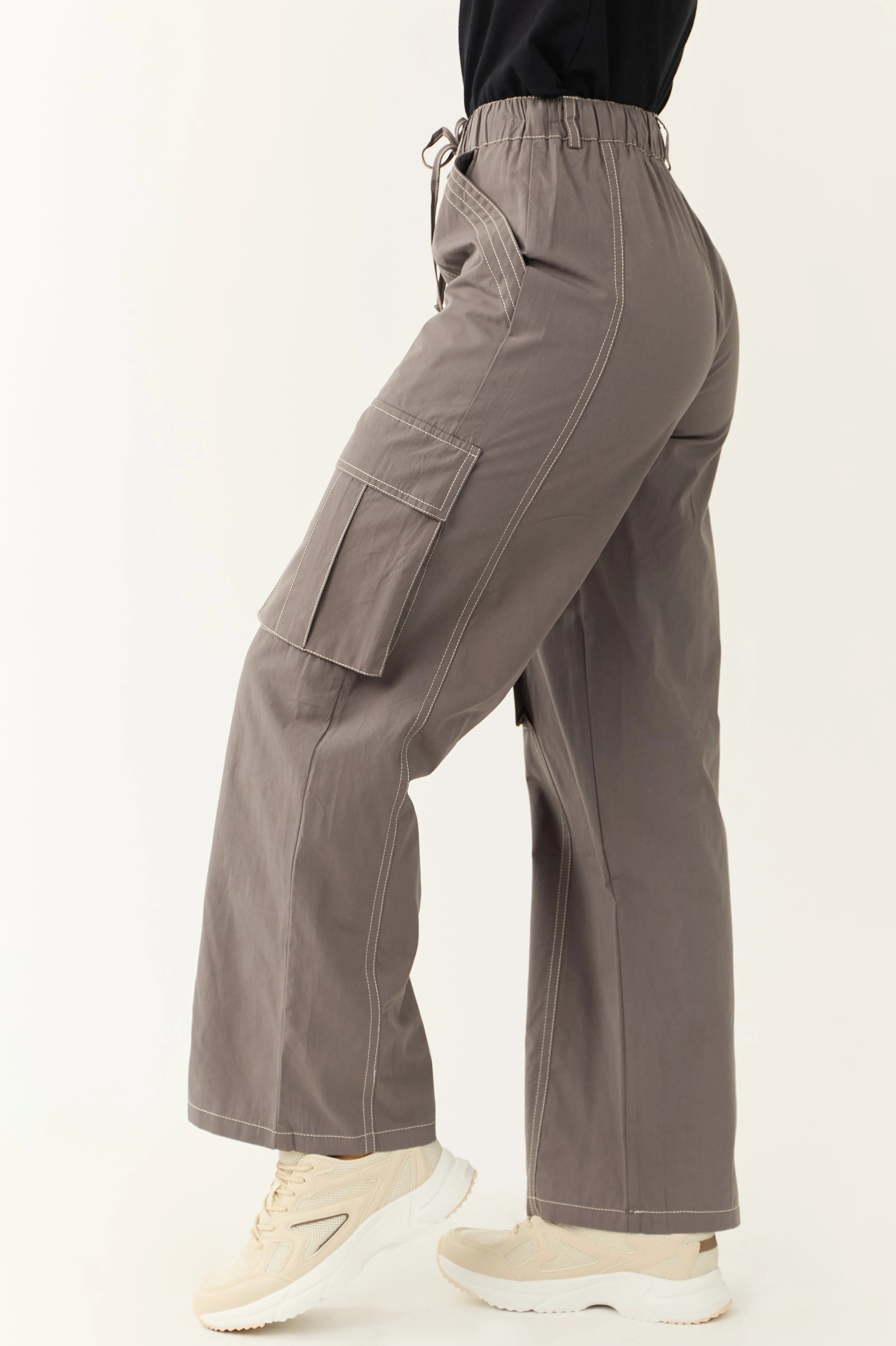 Graphite Exposed Seam Wide Leg Cargo Pants sold by Lime Lush product image thumbnail 4
