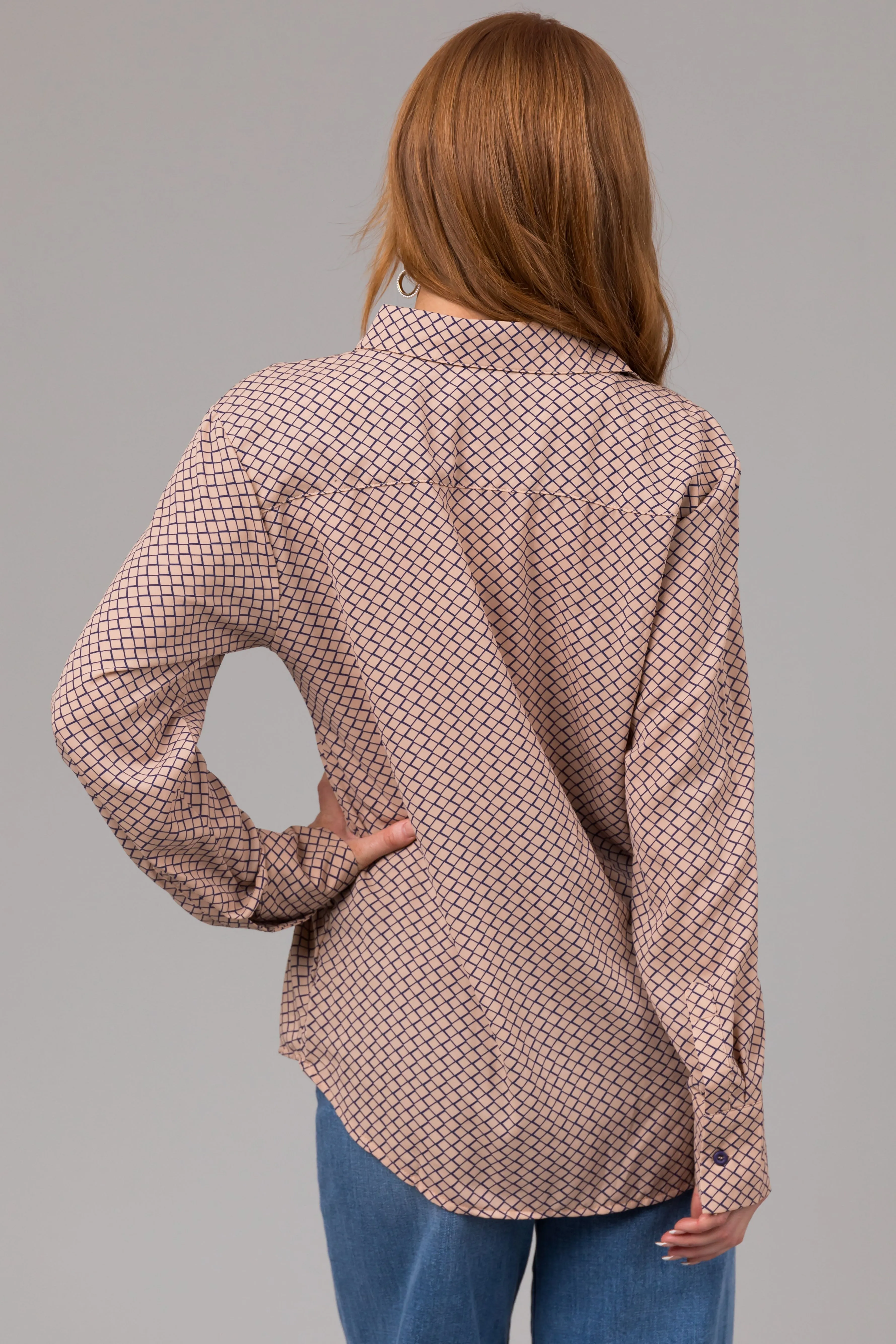 Latte and Navy Honeycomb Patterned Blouse sold by Lime Lush product image thumbnail 5