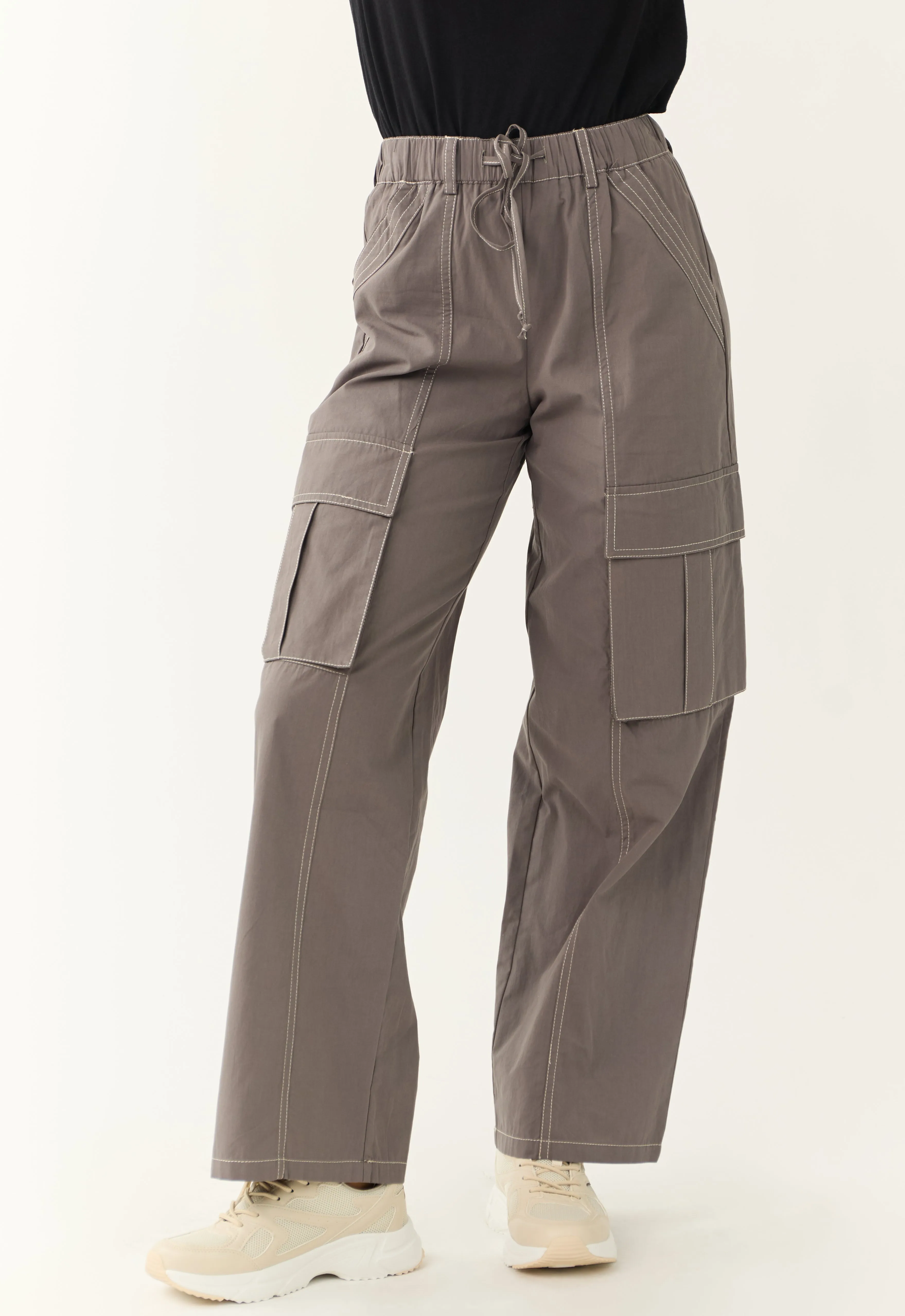 Graphite Exposed Seam Wide Leg Cargo Pants sold by Lime Lush product image thumbnail 2