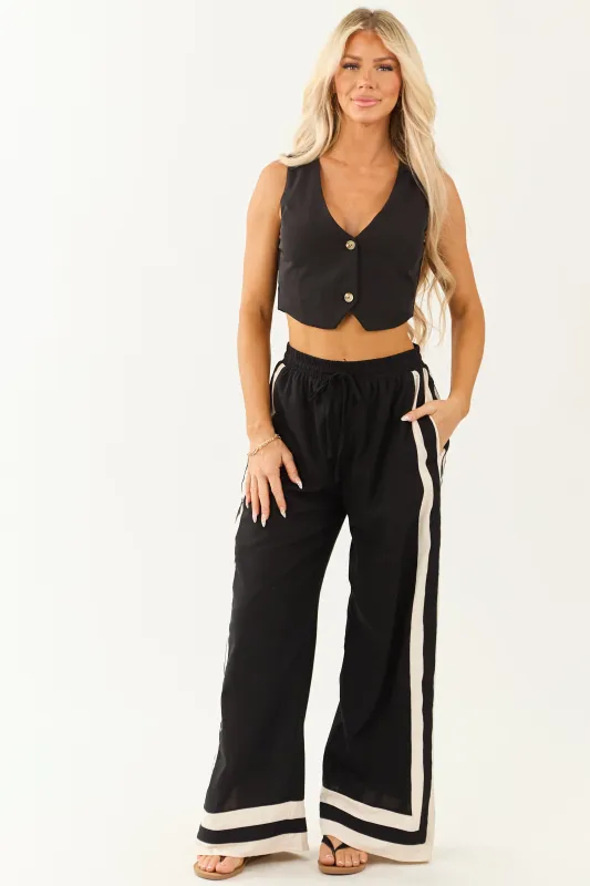 Entro Black Wide Leg Linen Blend Pants sold by Lime Lush