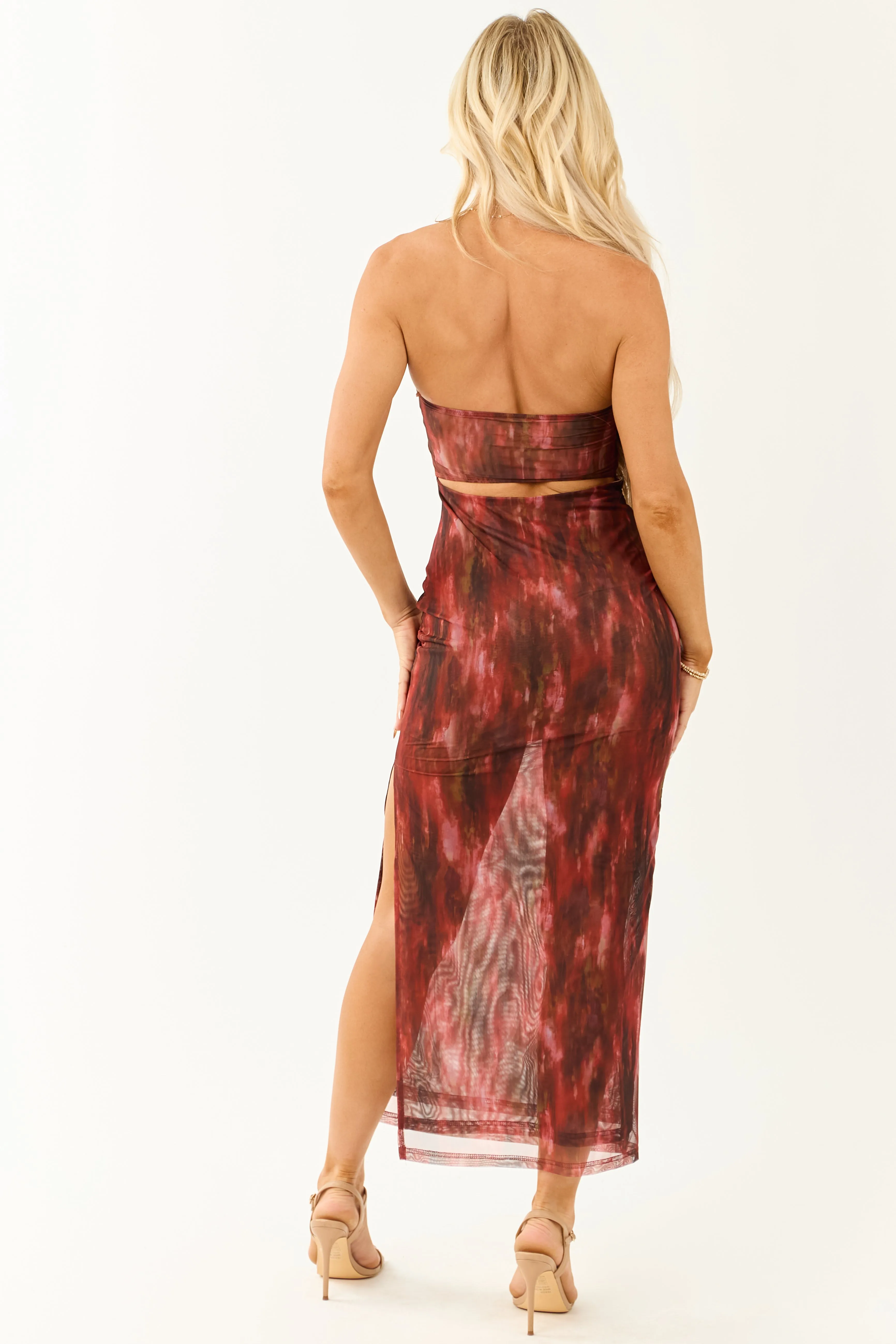 Cherry Abstract Print Mesh Strapless Midi Dress sold by Lime Lush product image thumbnail 5