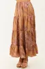 Khaki Scarf Print Satin Tiered Maxi Skirt sold by Lime Lush