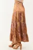 Khaki Scarf Print Satin Tiered Maxi Skirt sold by Lime Lush