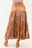 Khaki Scarf Print Satin Tiered Maxi Skirt sold by Lime Lush