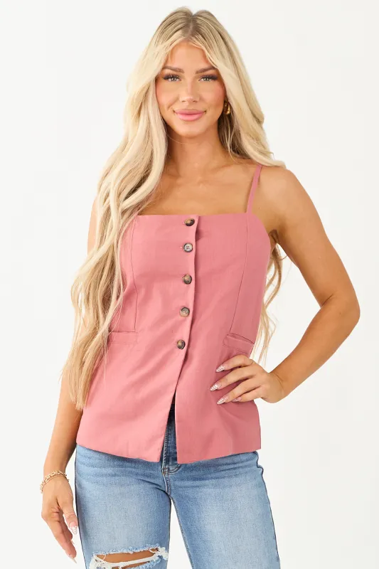 Faded Hibiscus Button Down Linen Blend Tank Top sold by Lime Lush