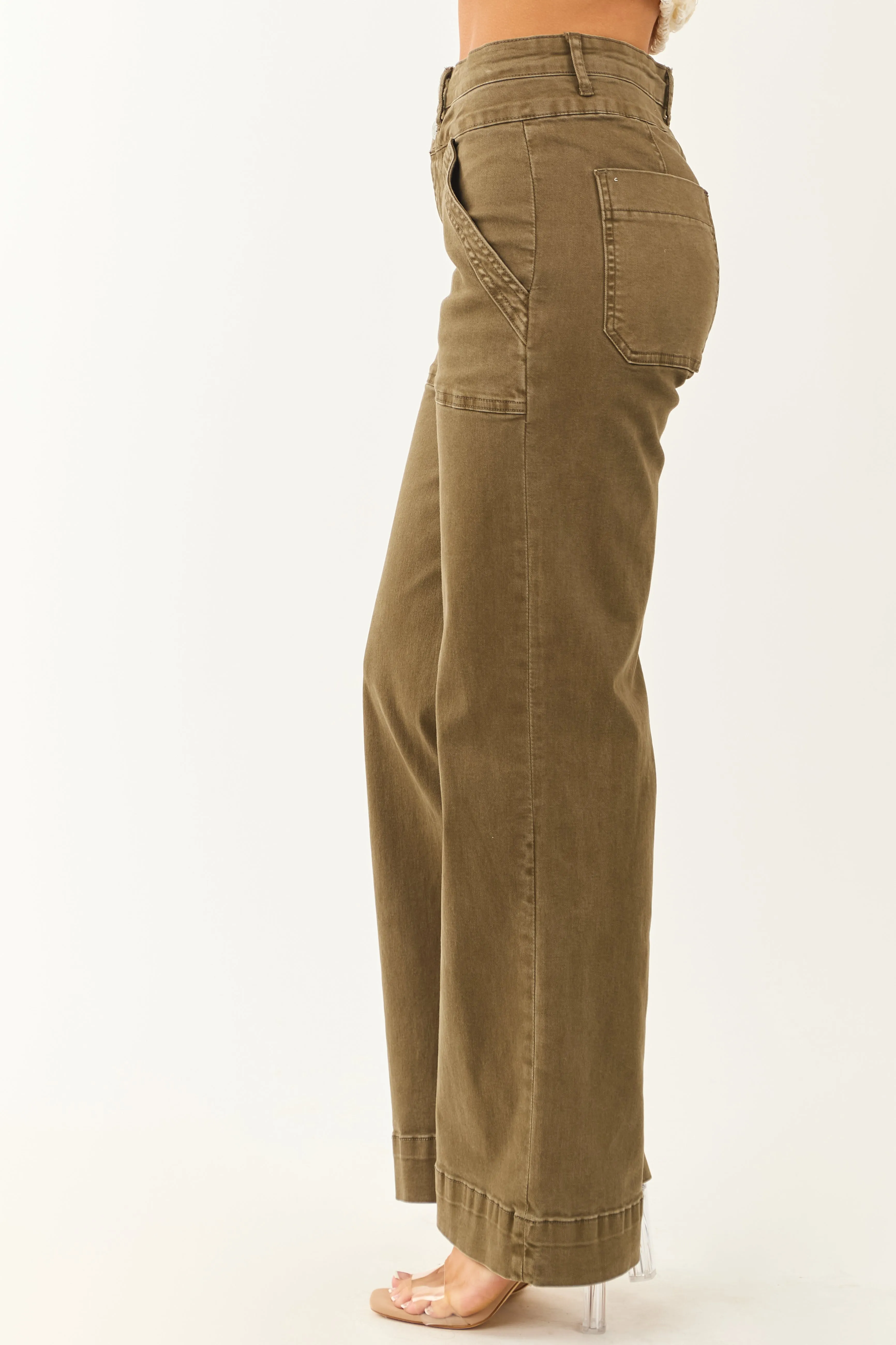 Mica Denim Army Green Wide Leg Stretchy Jeans sold by Lime Lush product image thumbnail 3