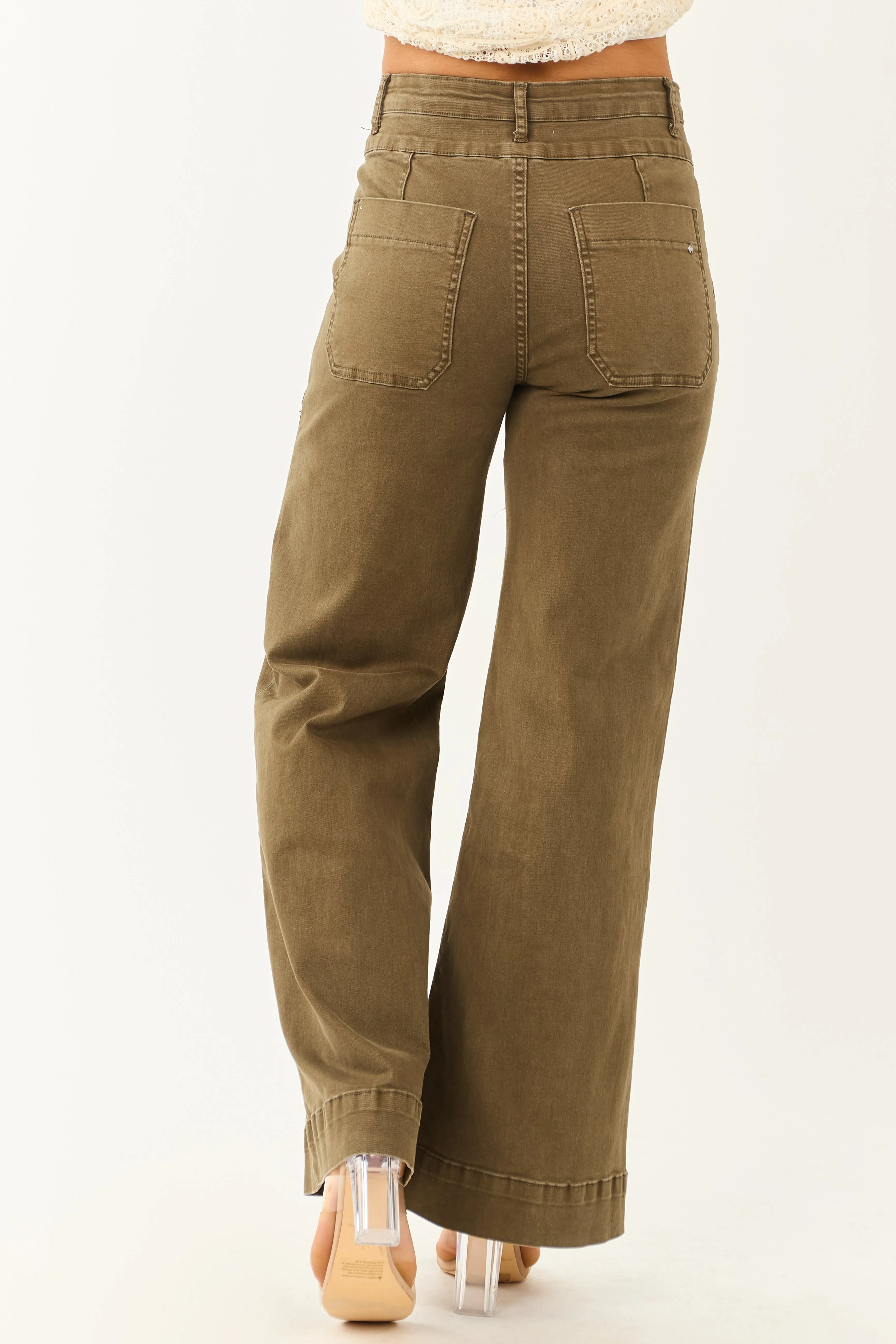 Mica Denim Army Green Wide Leg Stretchy Jeans sold by Lime Lush product image thumbnail 4