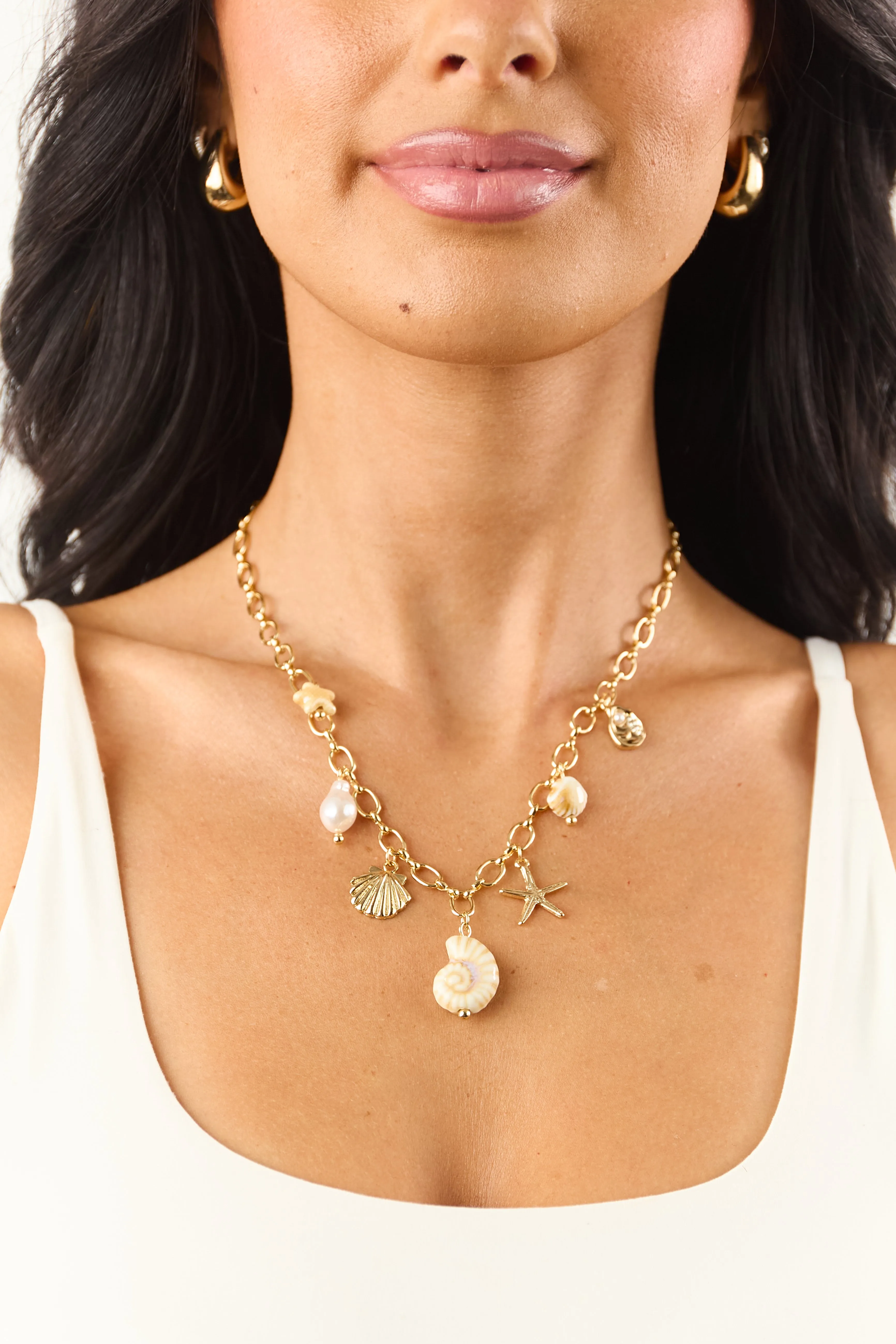 Gold Assorted Nautical Charm Chain Necklace sold by Lime Lush product image thumbnail 2