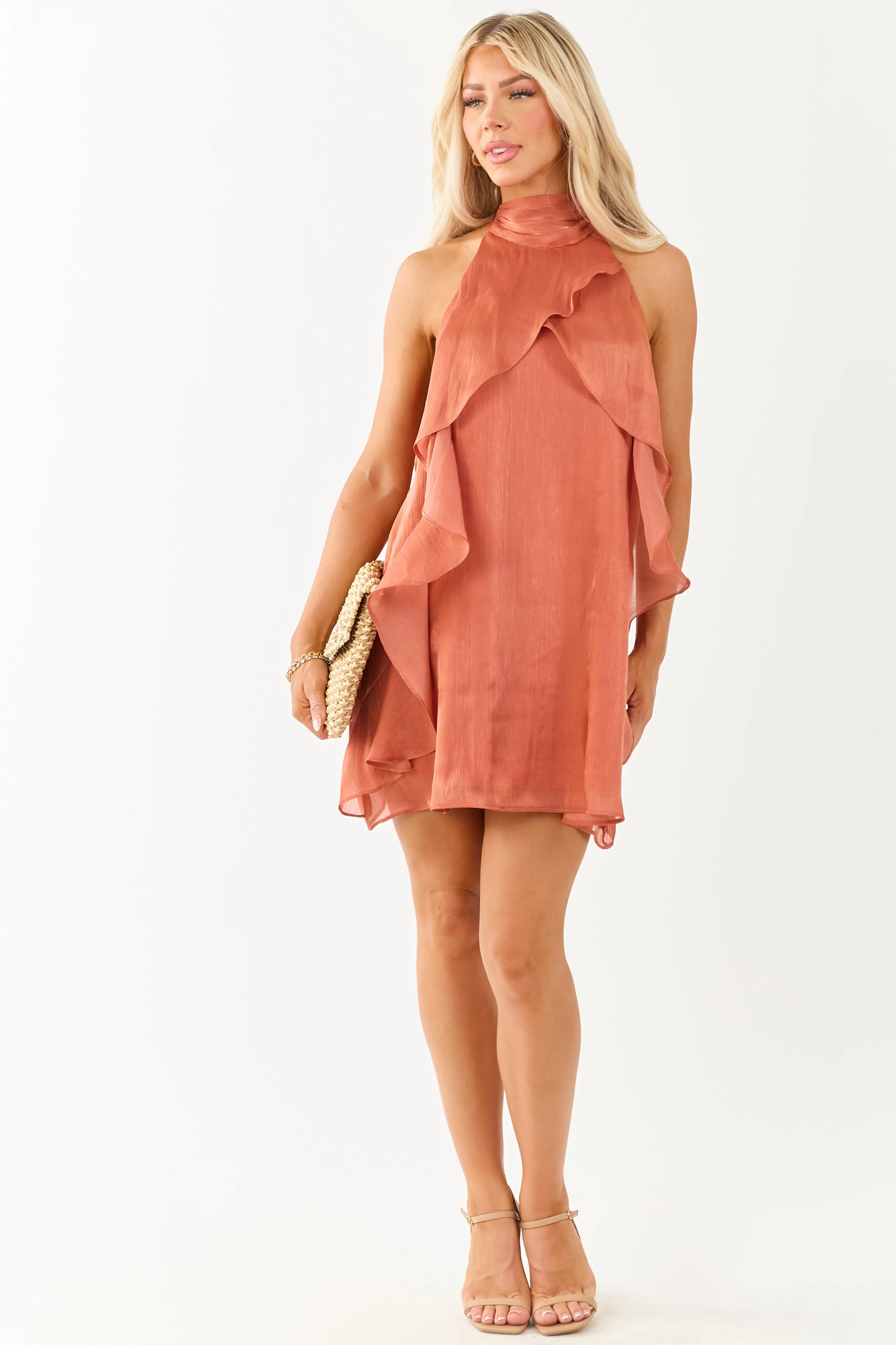 Ginger Chiffon Halter Neck Ruffle Mini Dress sold by Lime Lush product image thumbnail 2