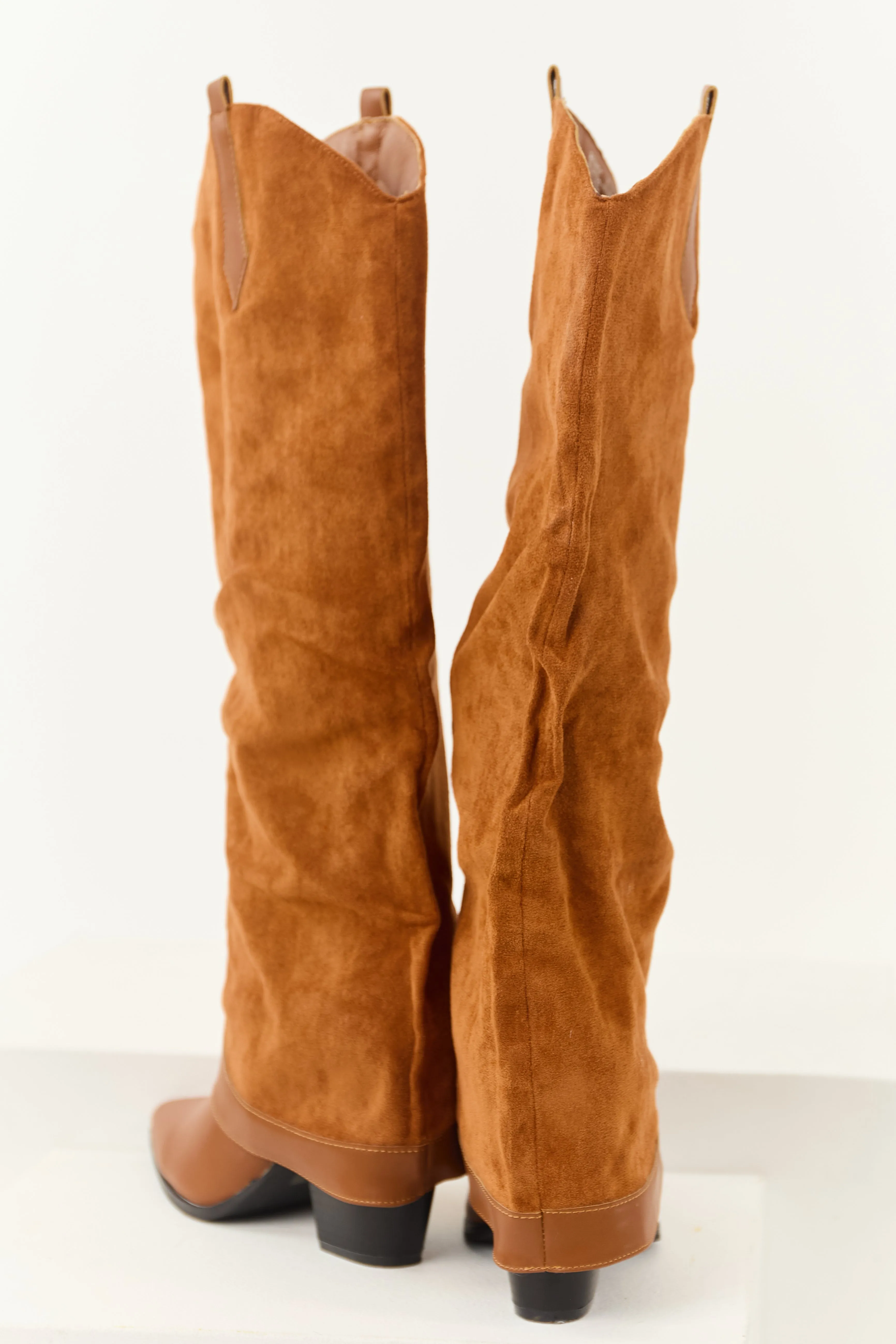 Caramel Faux Suede Overlay Knee High Cowboy Boots sold by Lime Lush product image thumbnail 3