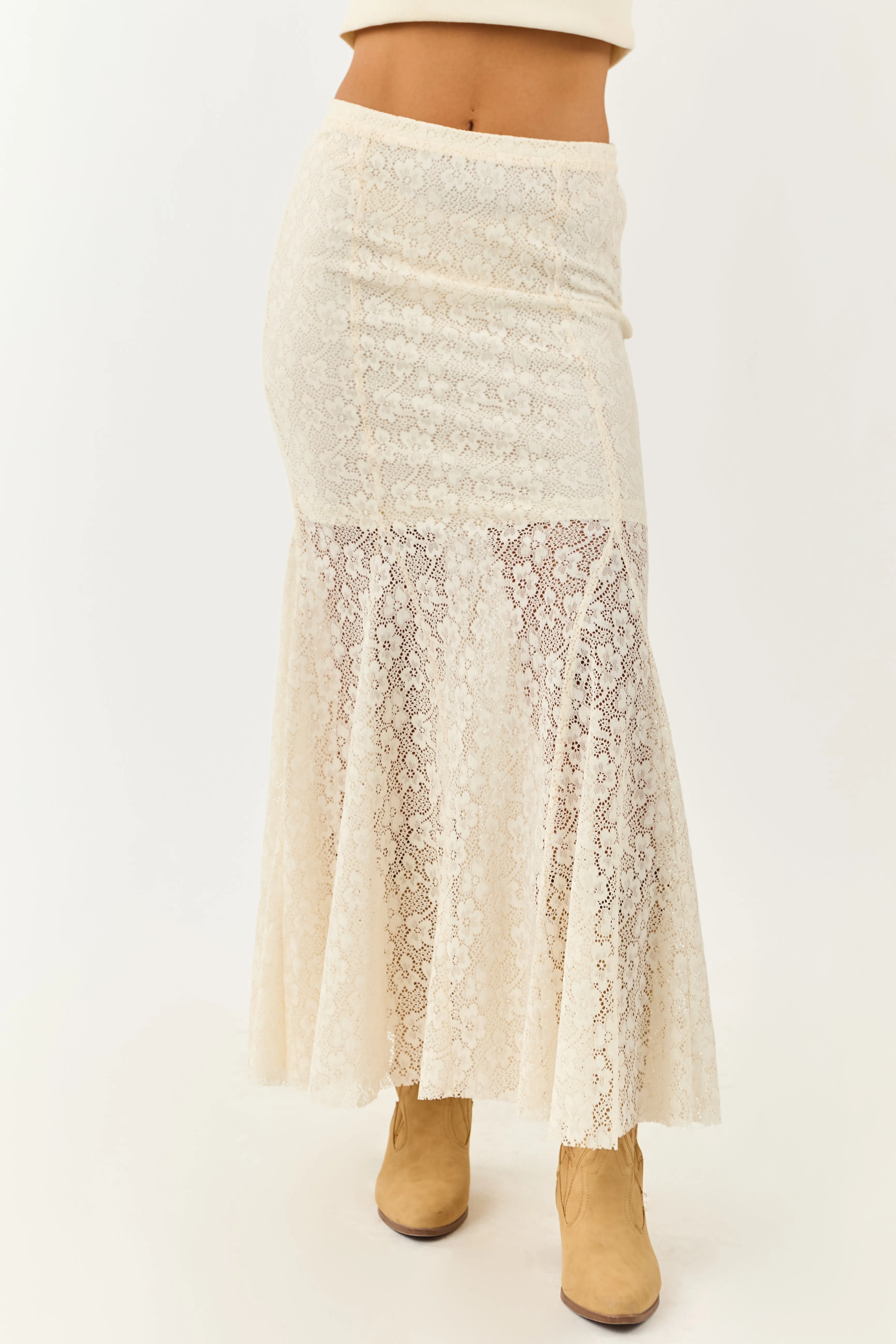 Cream Floral Lace Mermaid Hem Maxi Skirt sold by Lime Lush product image thumbnail 2