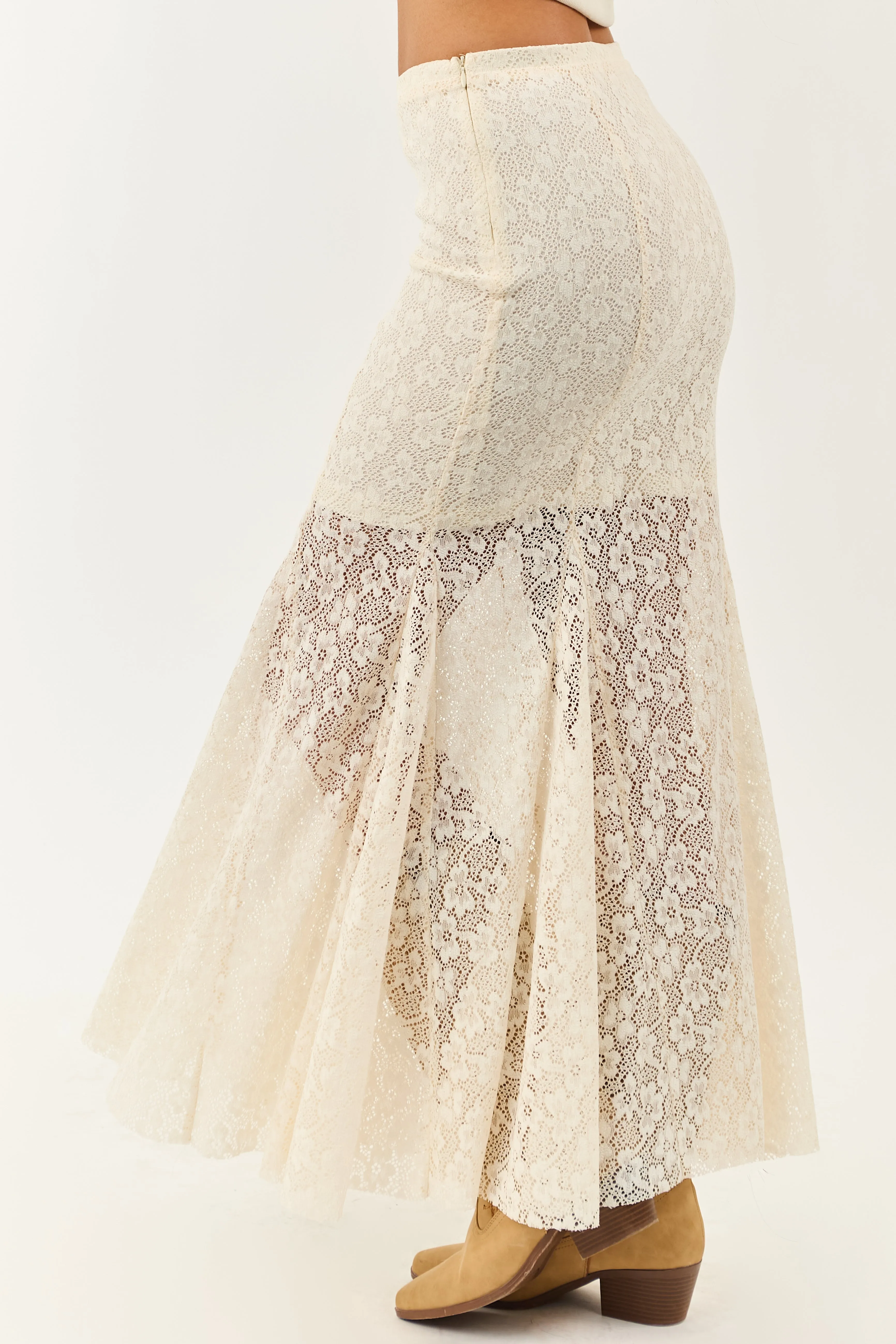 Cream Floral Lace Mermaid Hem Maxi Skirt sold by Lime Lush product image thumbnail 3