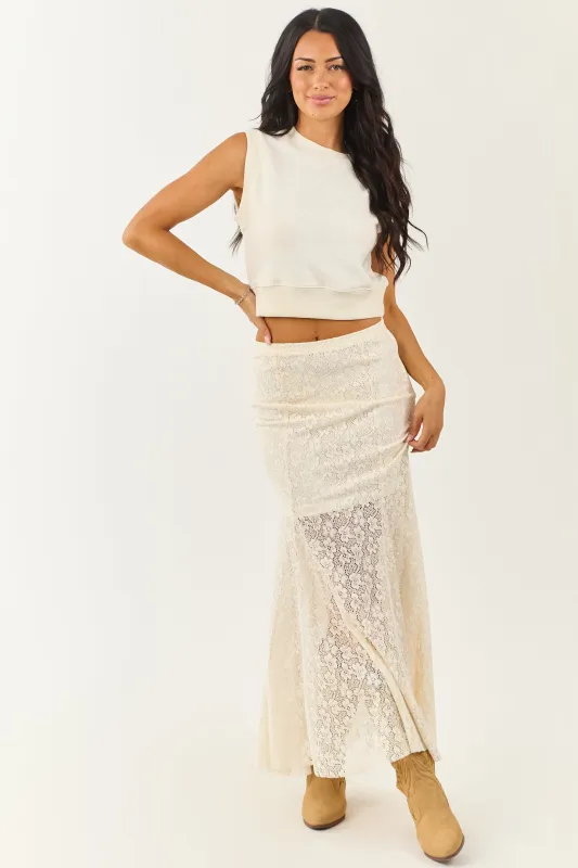Cream Floral Lace Mermaid Hem Maxi Skirt sold by Lime Lush