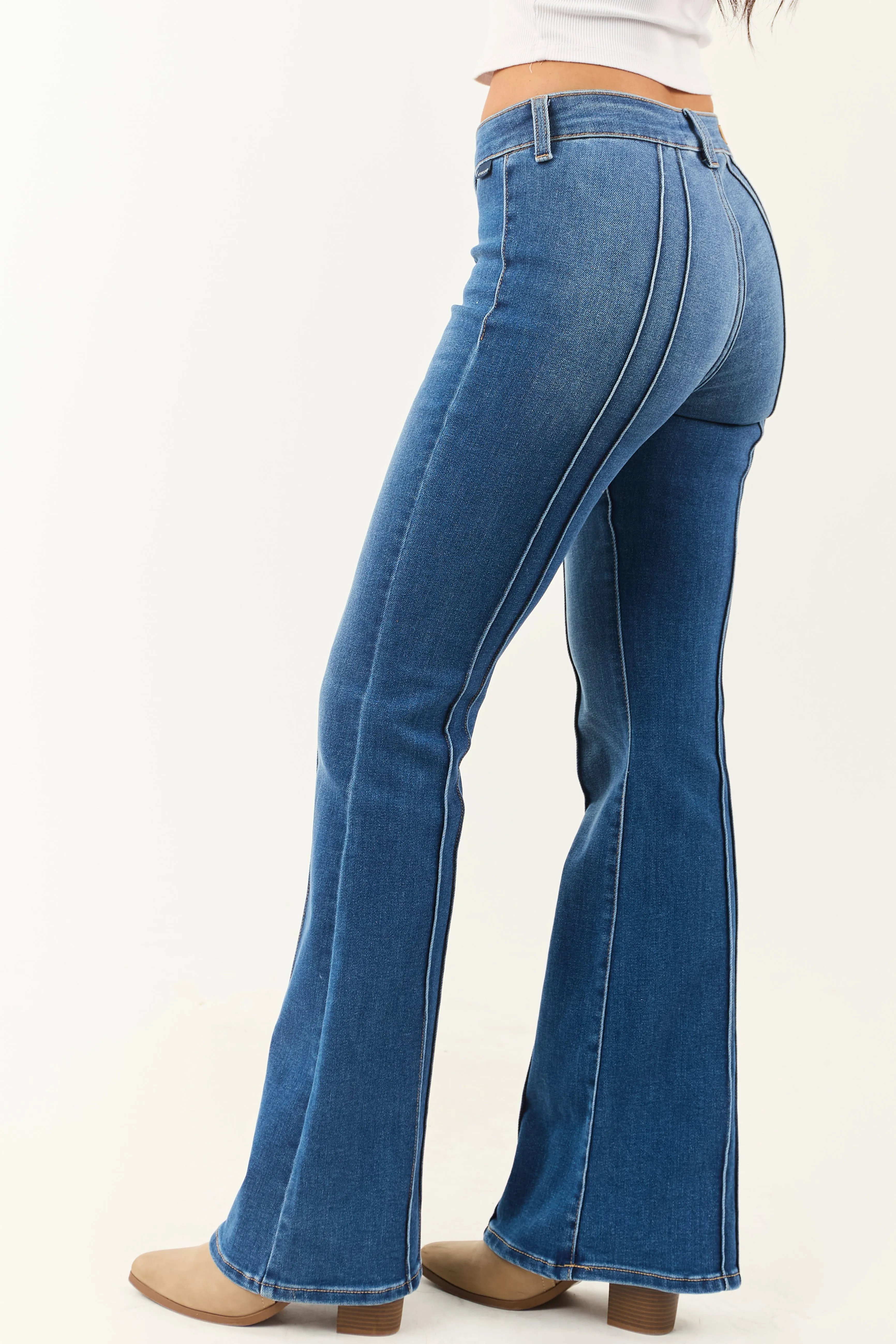 Cello Medium Pin Tuck Detail Stretchy Flair Jeans sold by Lime Lush product image thumbnail 4