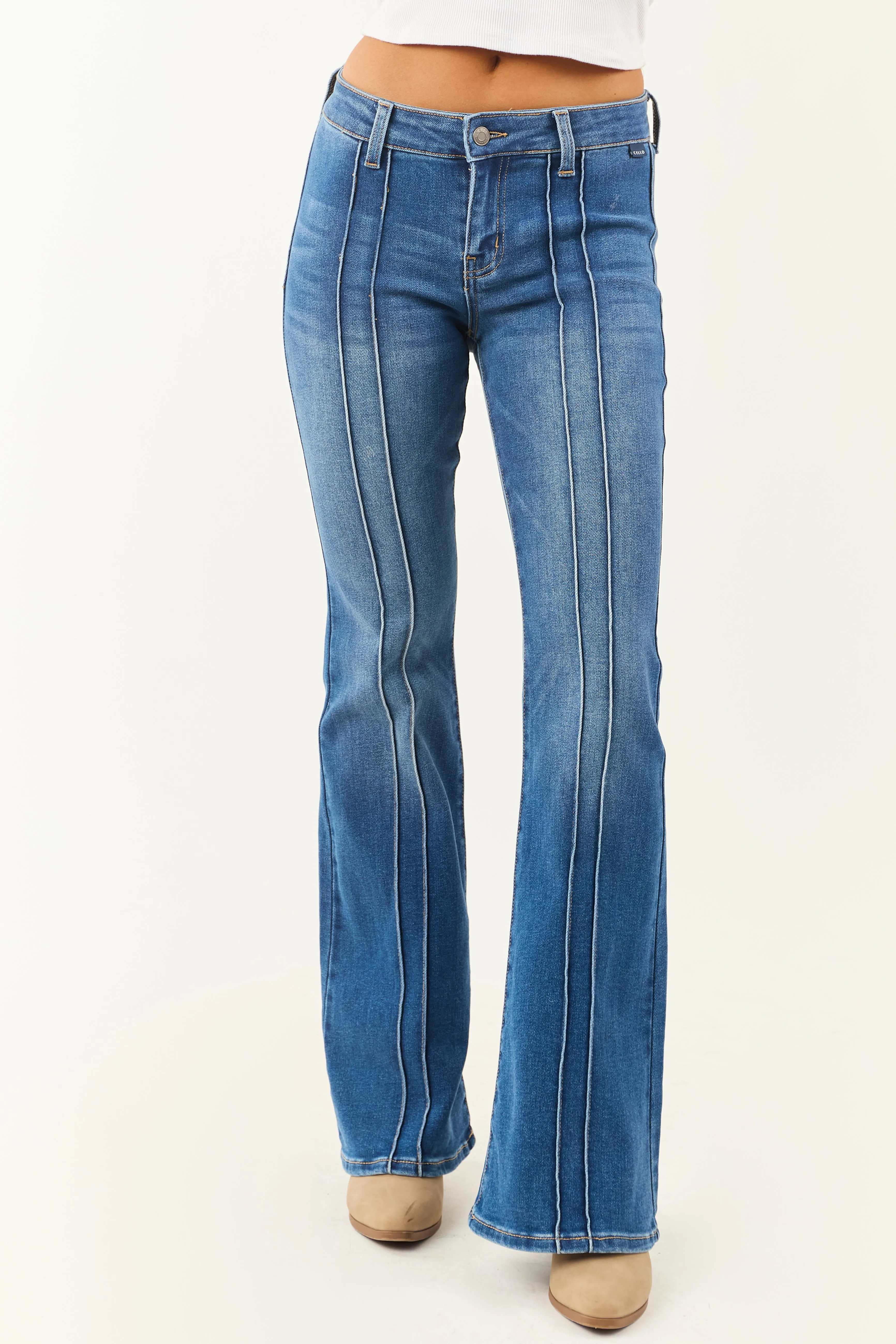 Cello Medium Pin Tuck Detail Stretchy Flair Jeans sold by Lime Lush