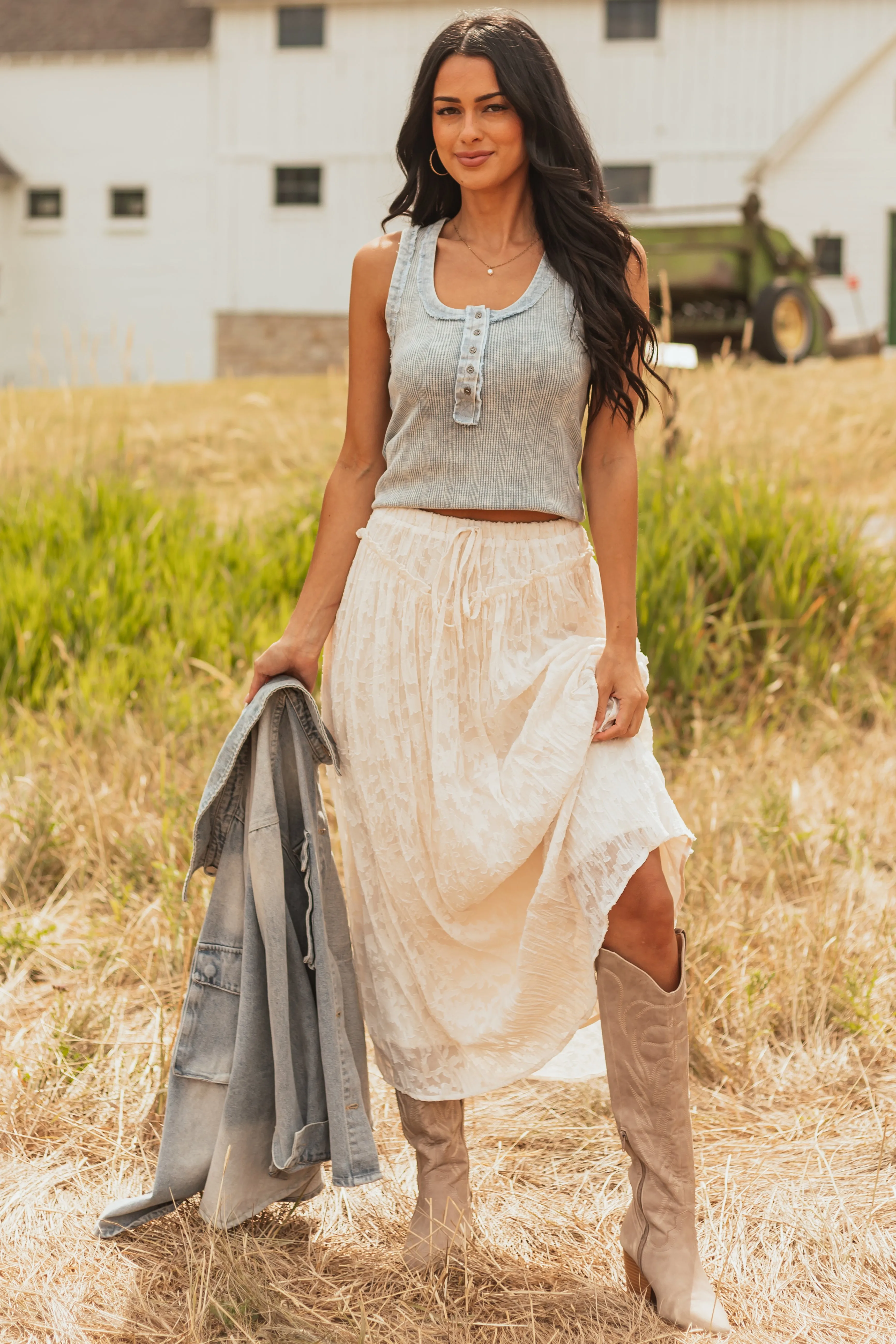 Listicle Vanilla Textured Floral Lace Maxi Skirt sold by Lime Lush