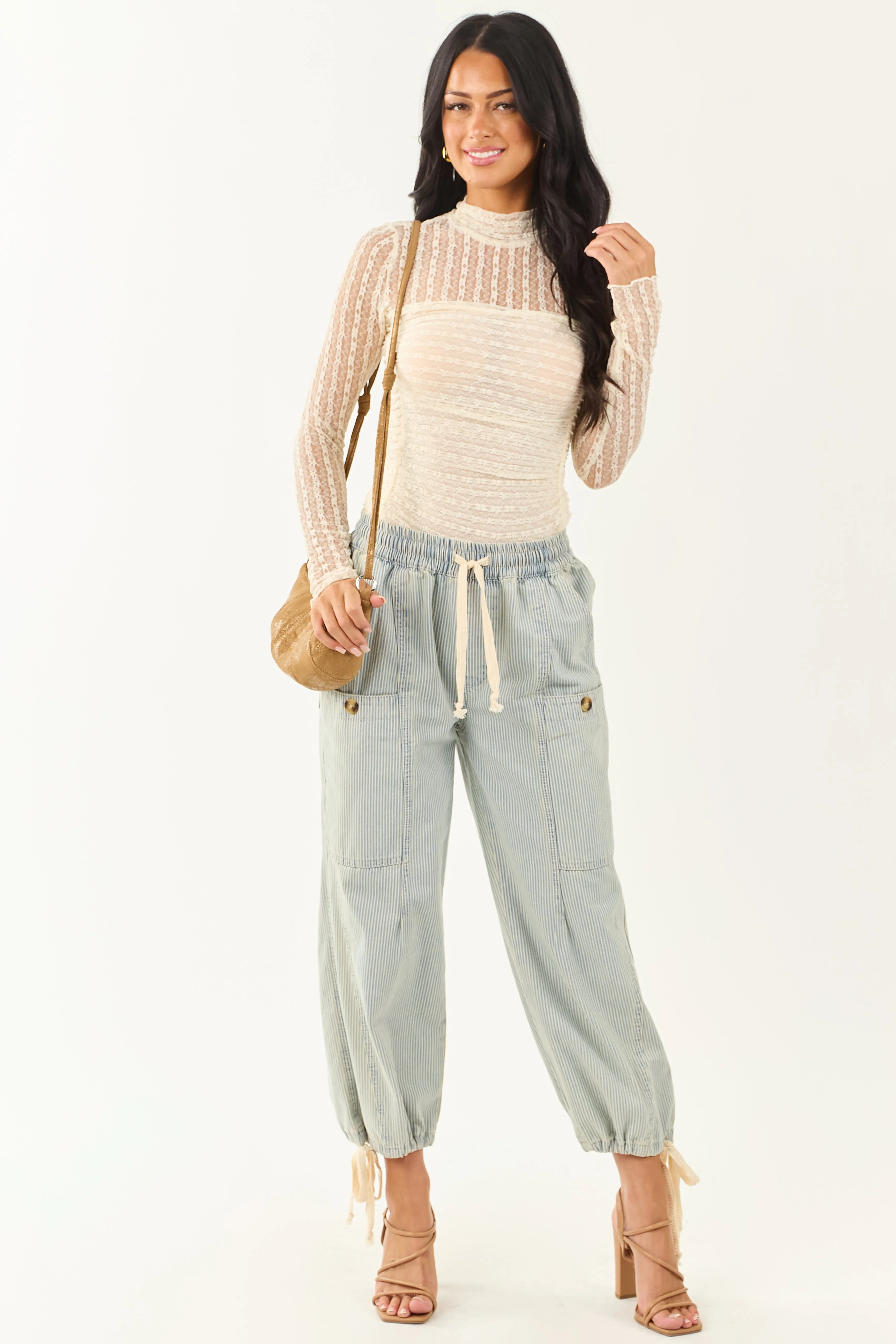 Cream Mesh Lace Ruched Long Sleeve Bodysuit sold by Lime Lush product image thumbnail 4