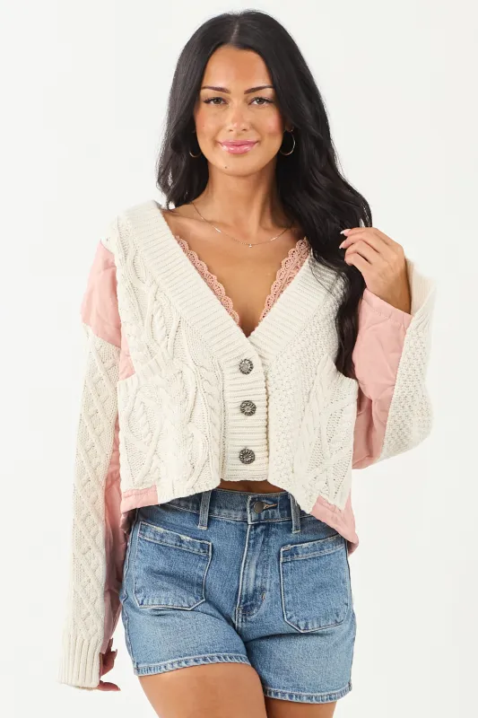 POL Cream and Dusty Blush Button Down Cardigan sold by Lime Lush