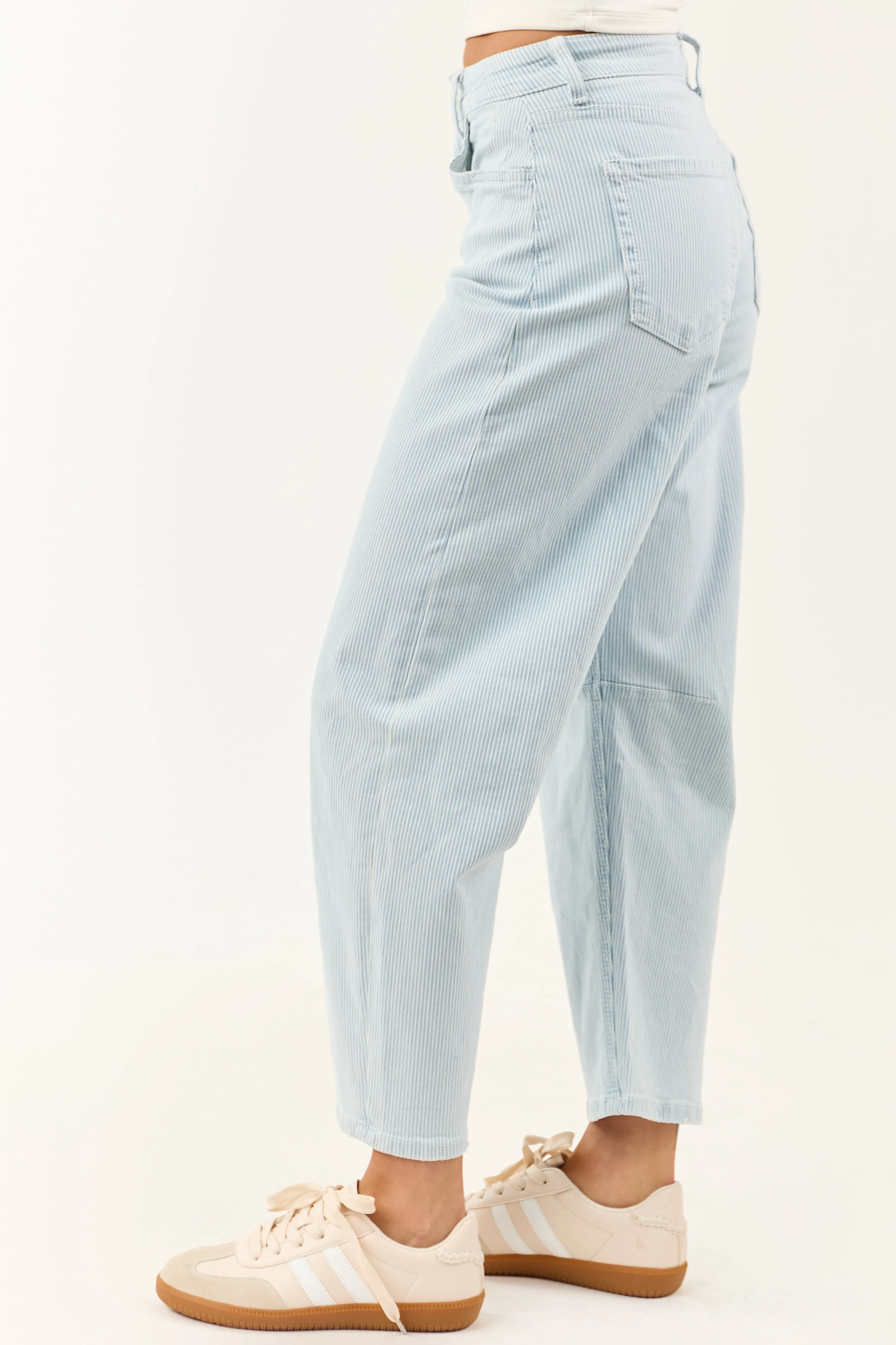 Vervet Light Wash Railroad Stripe Stretchy Barrel Jeans sold by Lime Lush product image thumbnail 3