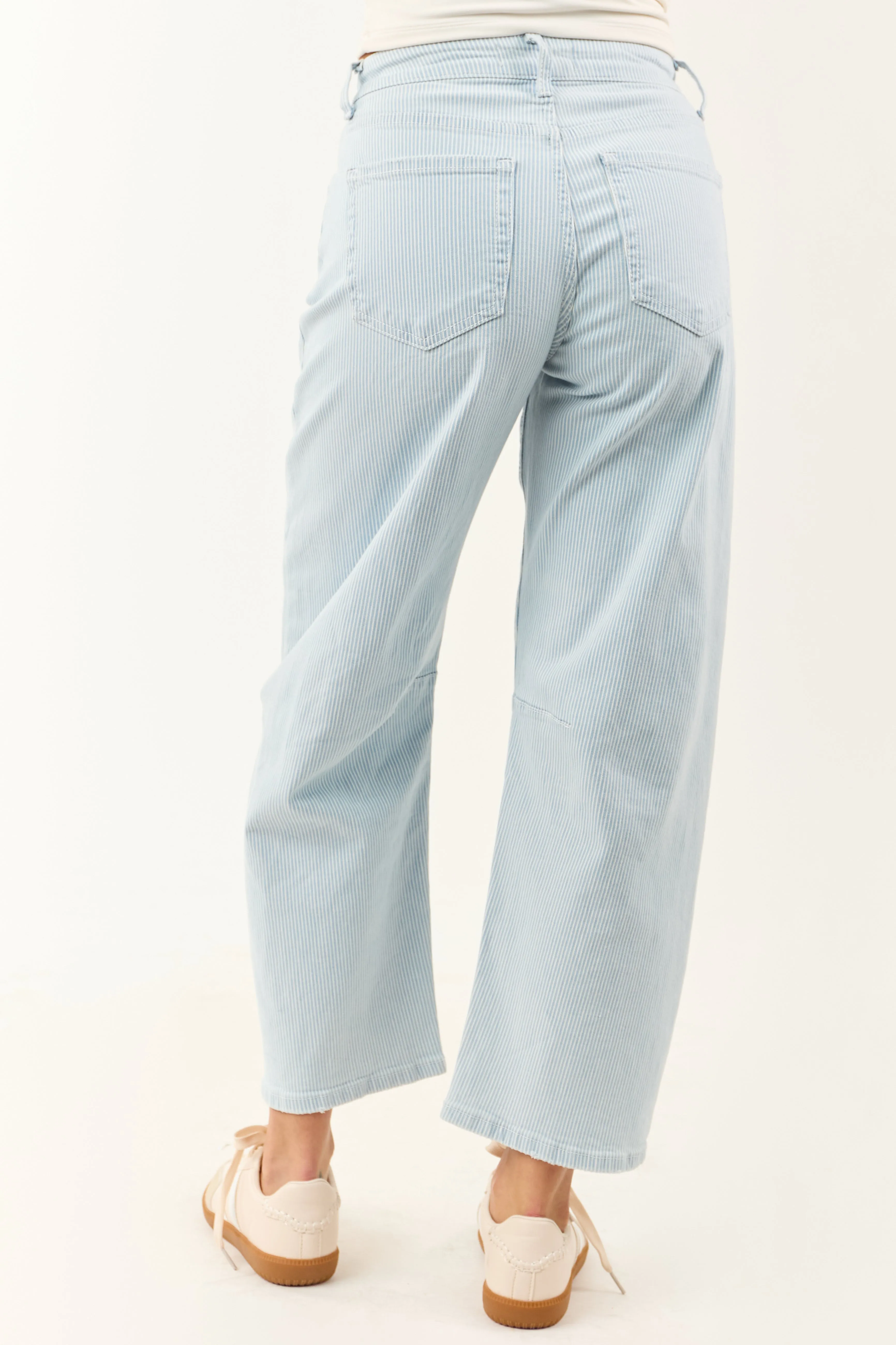 Vervet Light Wash Railroad Stripe Stretchy Barrel Jeans sold by Lime Lush product image thumbnail 4