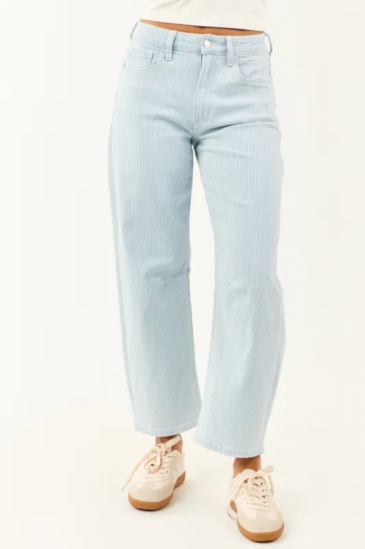 Vervet Light Wash Railroad Stripe Stretchy Barrel Jeans sold by Lime Lush
