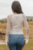 Off White Lace Long Sleeve Henley Top sold by Lime Lush