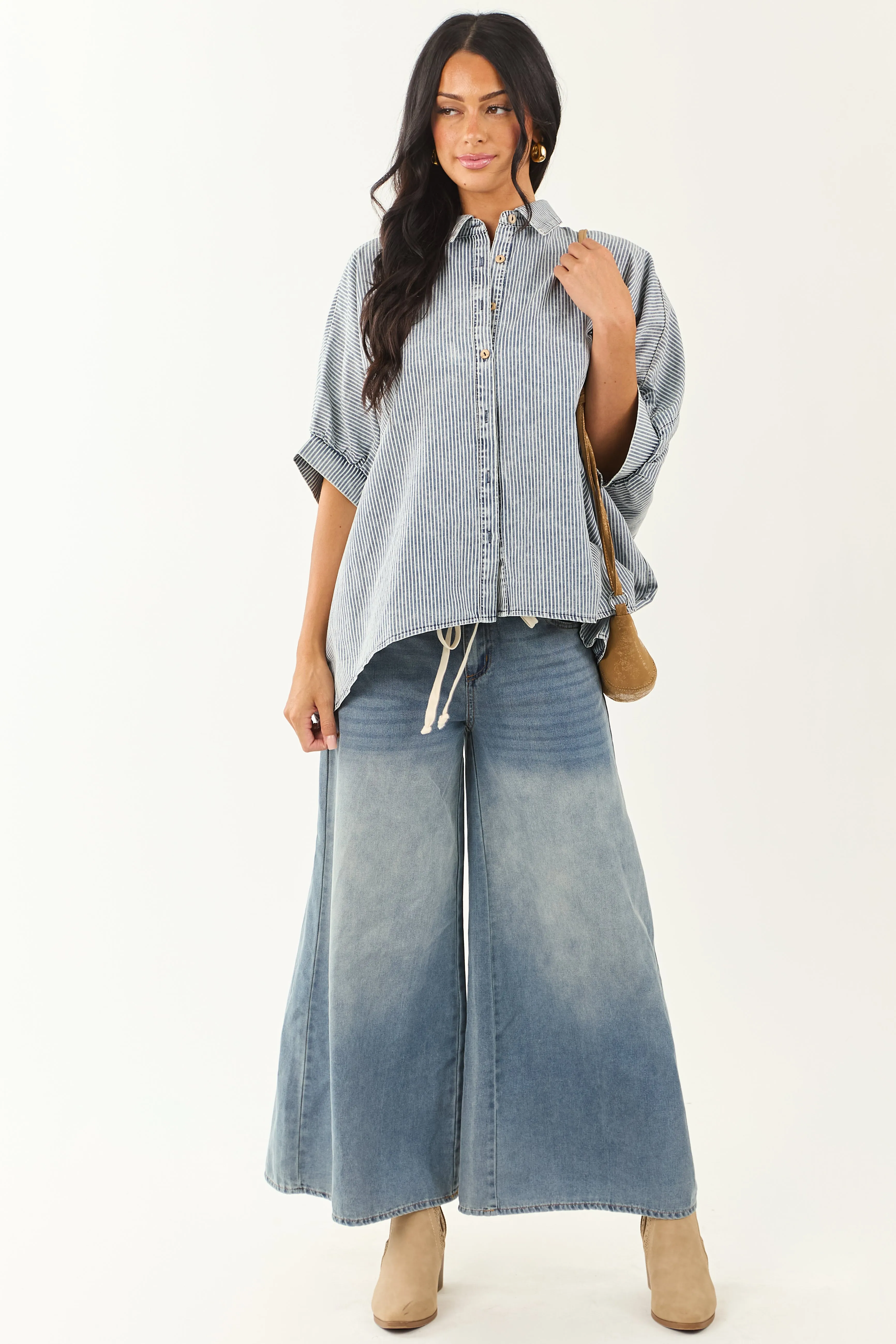 Medium Mineral Wash Striped Chambray Denim Top sold by Lime Lush product image thumbnail 4