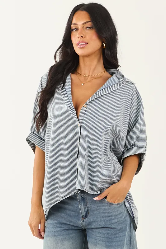 Medium Mineral Wash Striped Chambray Denim Top sold by Lime Lush