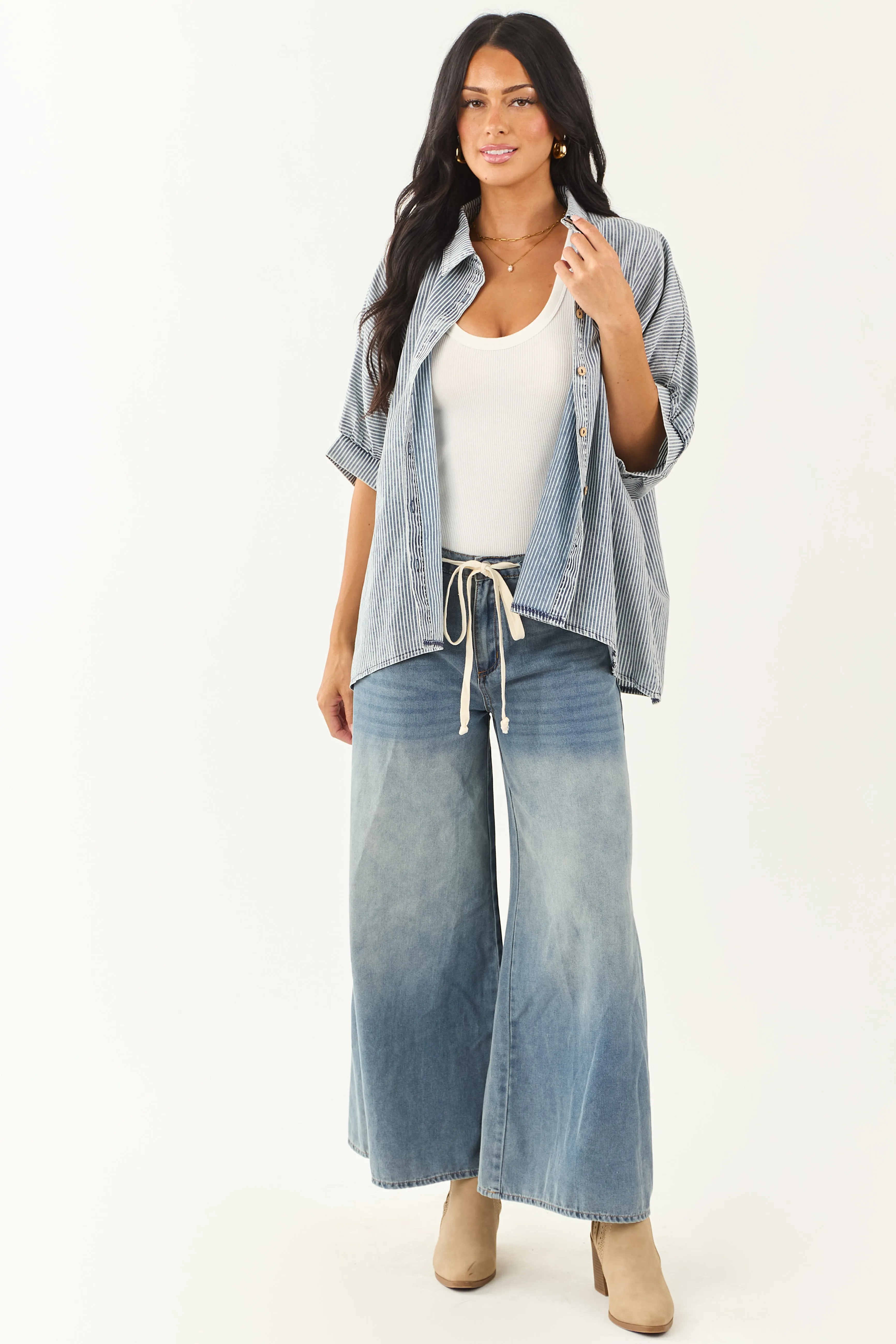 Medium Mineral Wash Striped Chambray Denim Top sold by Lime Lush product image thumbnail 5