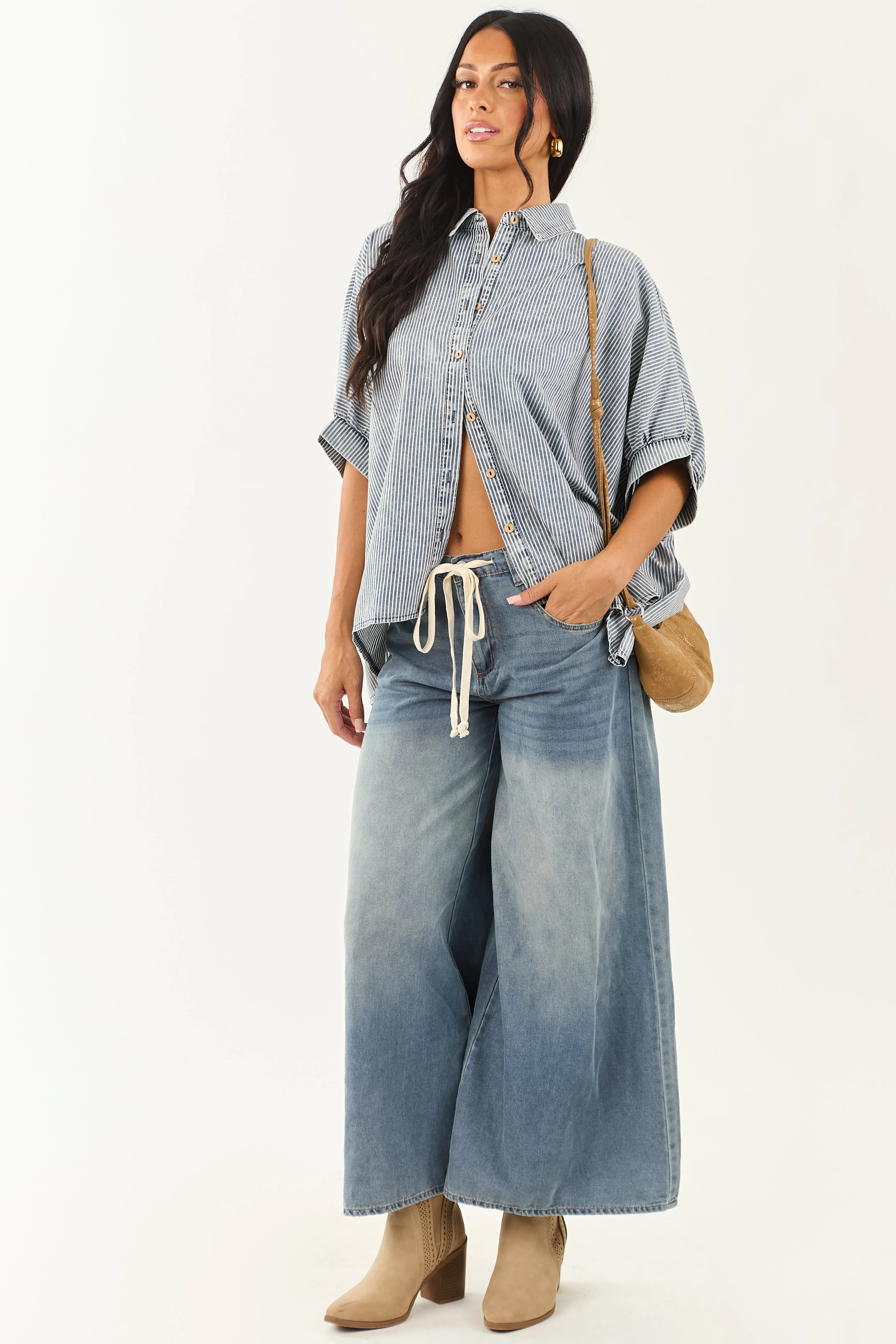 Medium Mineral Wash Striped Chambray Denim Top sold by Lime Lush product image thumbnail 3