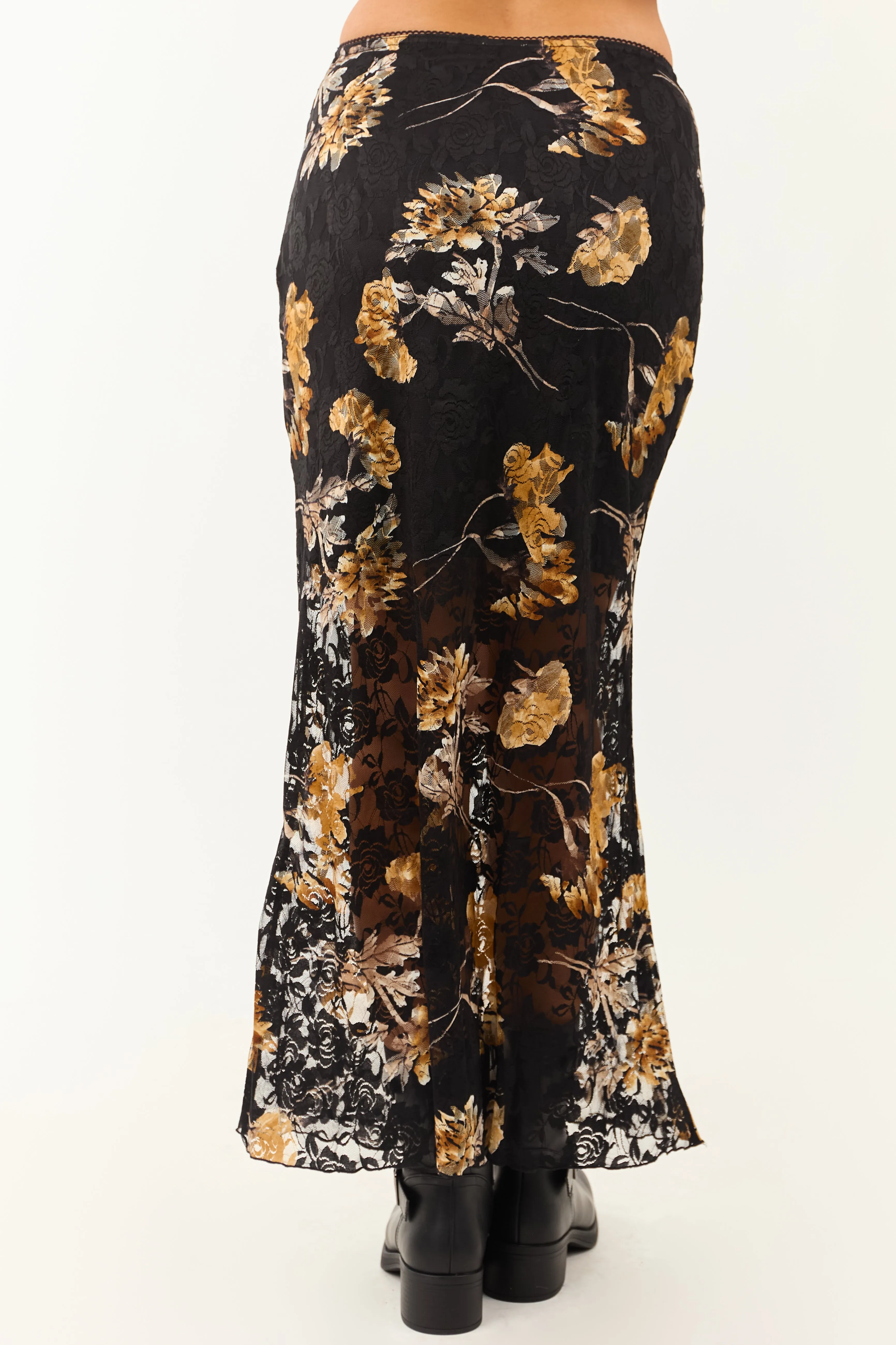 Black and Copper Floral Lace Maxi Skirt sold by Lime Lush product image thumbnail 5