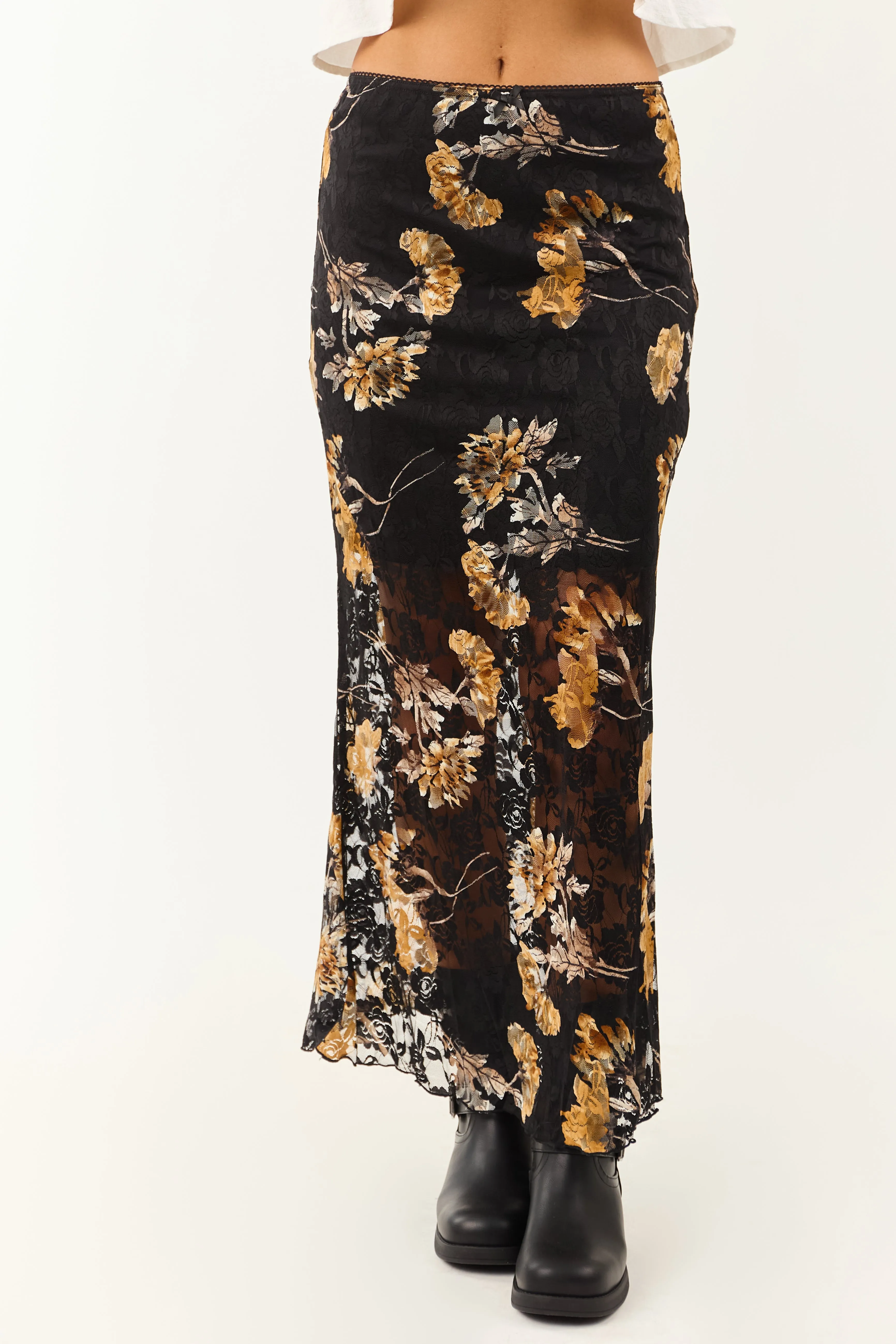 Black and Copper Floral Lace Maxi Skirt sold by Lime Lush product image thumbnail 3