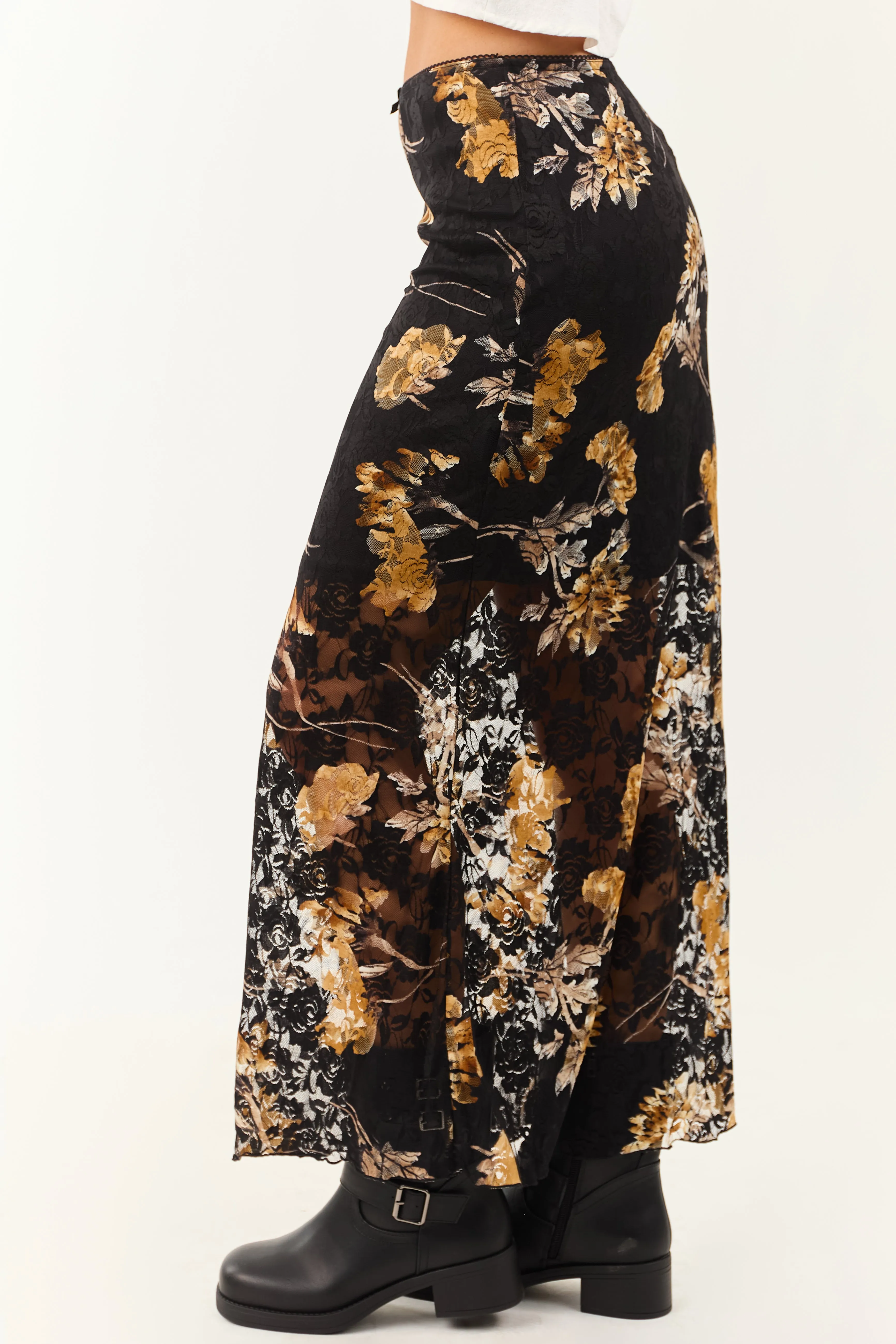 Black and Copper Floral Lace Maxi Skirt sold by Lime Lush product image thumbnail 4