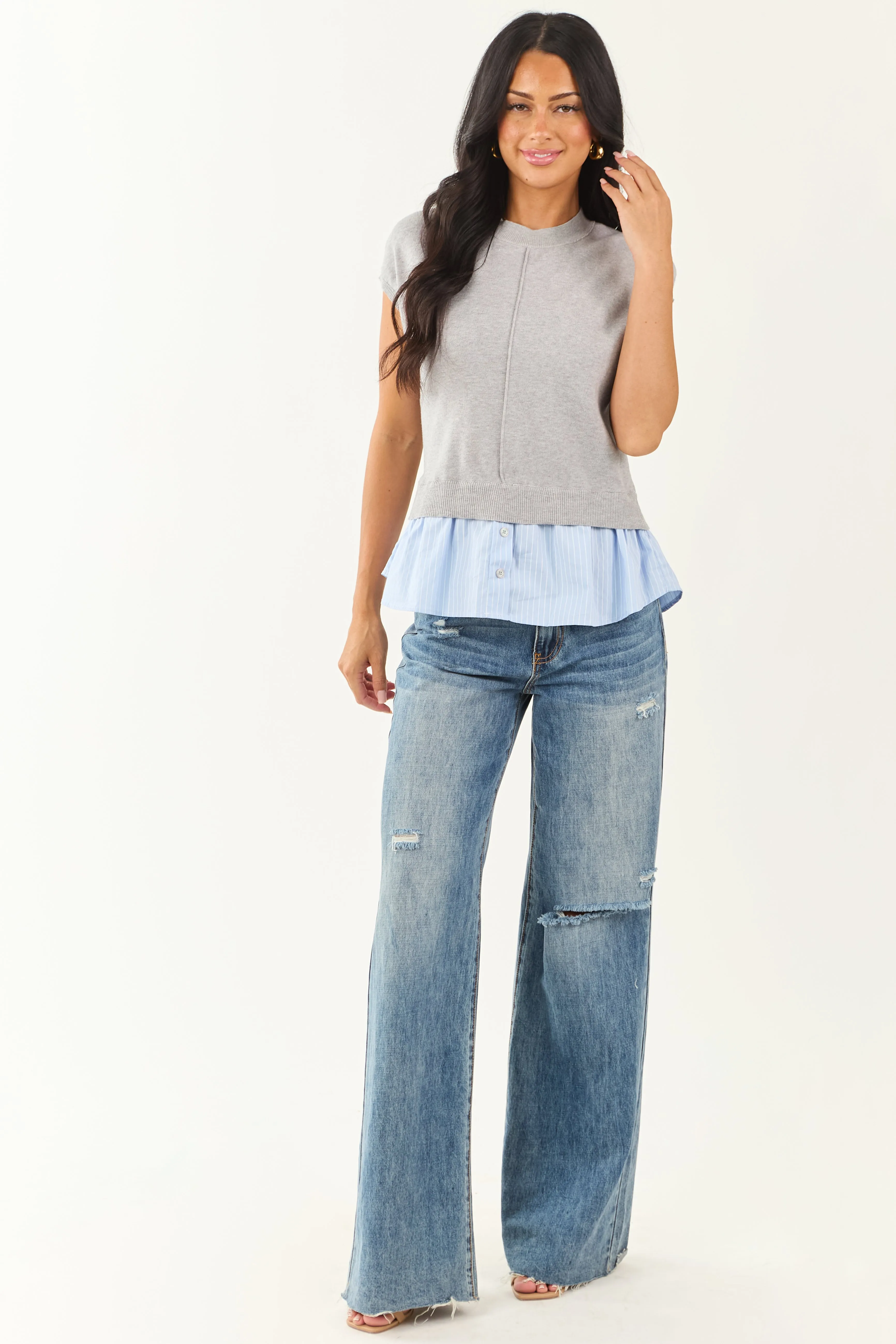 Steel Short Sleeve Striped Contrast Knit Top sold by Lime Lush product image thumbnail 2