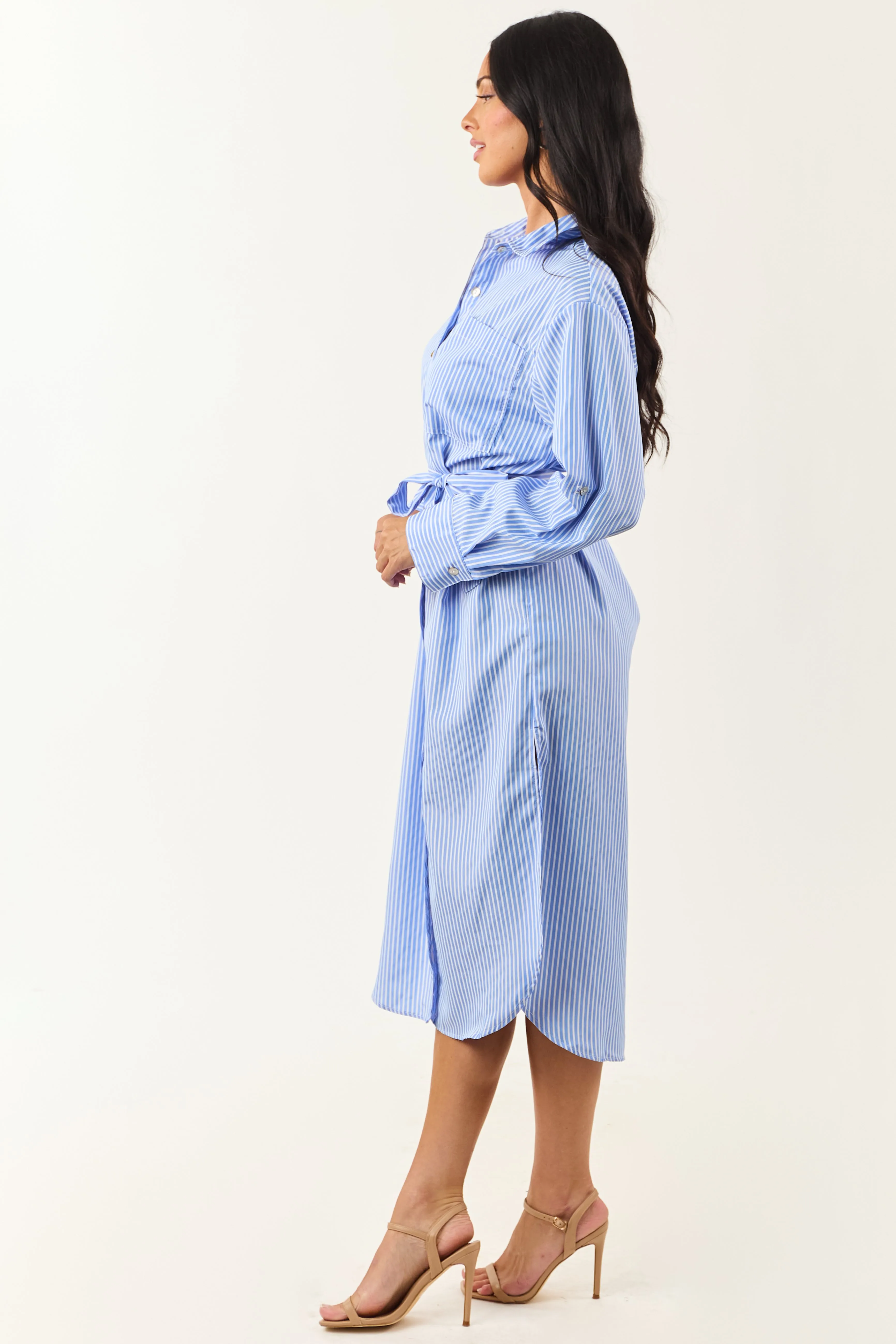 Cornflower and Ivory Striped Button Up Midi Dress sold by Lime Lush product image thumbnail 5