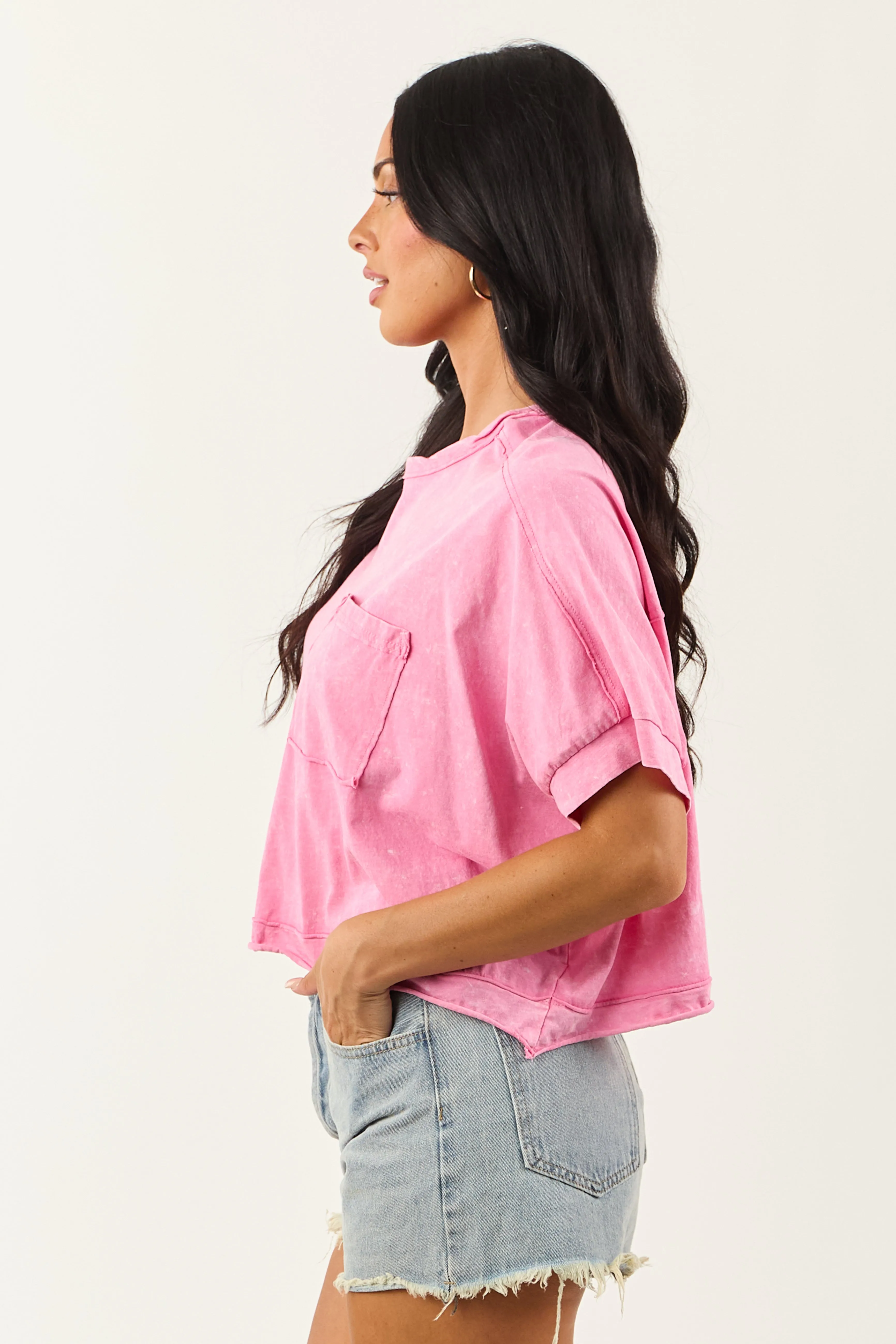 Bubblegum Mineral Wash Semi Cropped Boxy Cotton Tee sold by Lime Lush product image thumbnail 4