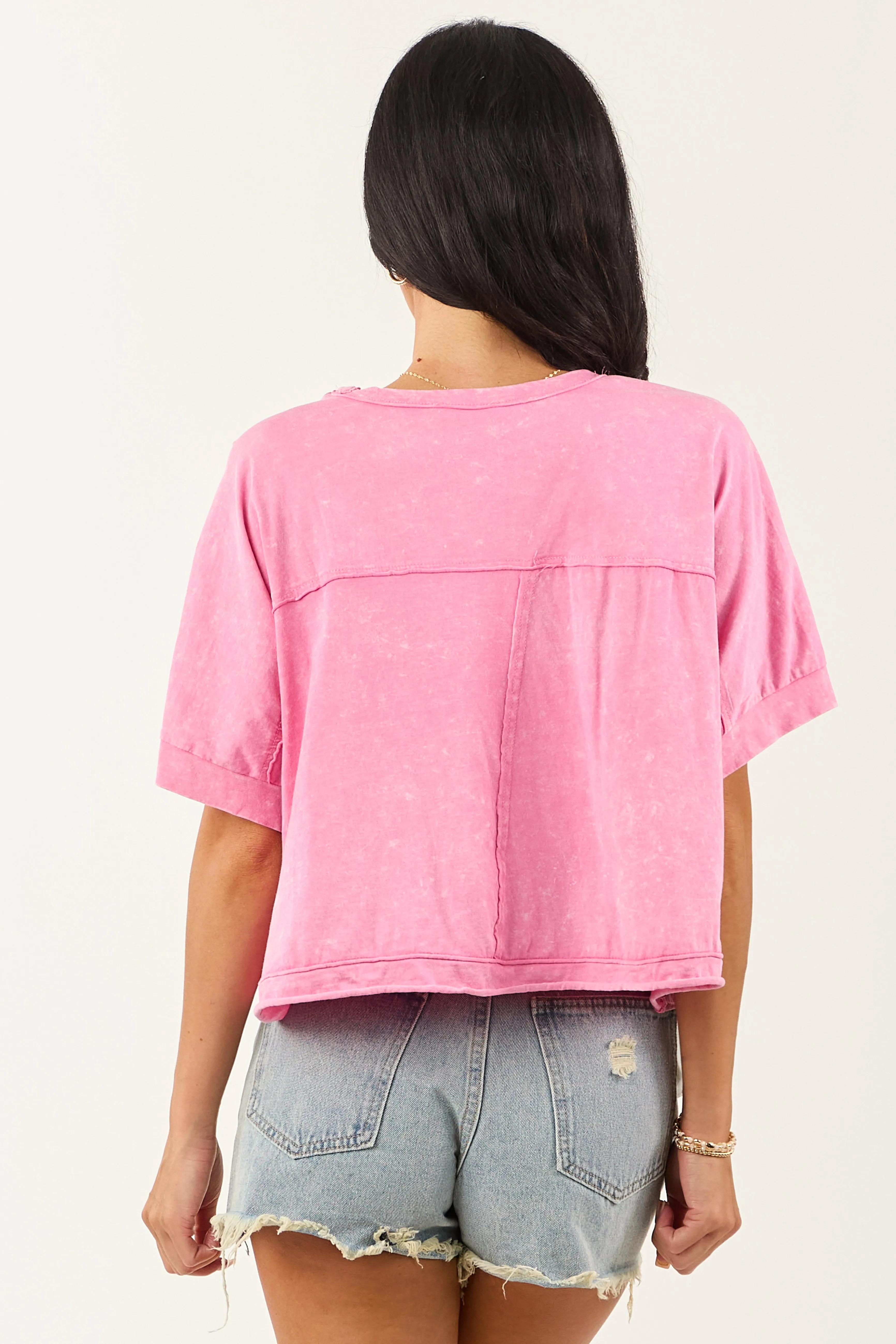 Bubblegum Mineral Wash Semi Cropped Boxy Cotton Tee sold by Lime Lush product image thumbnail 5