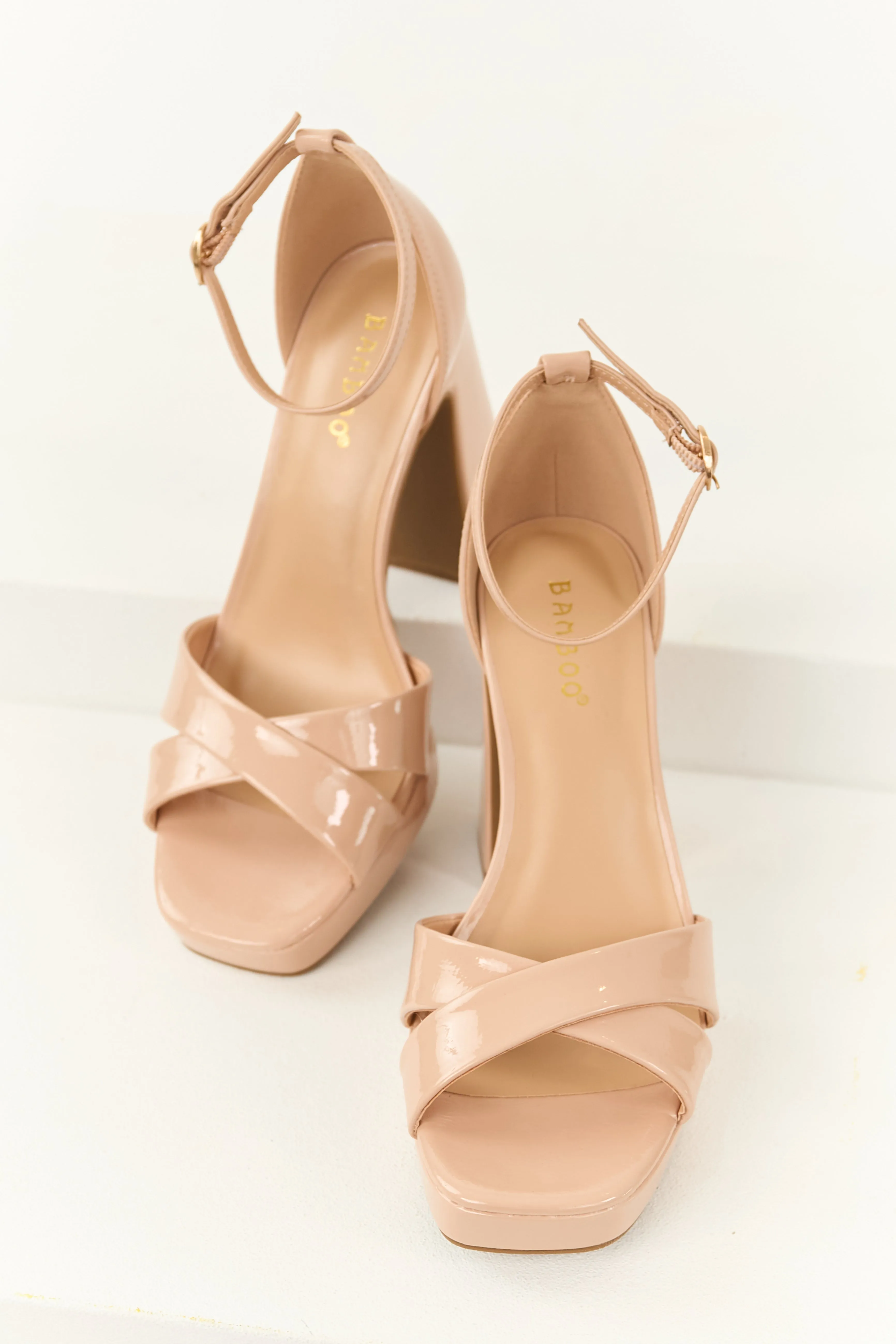 Nude Patent Faux Leather Platform Block Heels sold by Lime Lush product image thumbnail 2